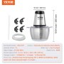VEVOR Picadora Eléctrica Multifuncional Picadora de Carne 400W con Bol de Acero Inoxidable 2L 8 Tazas Hoja de Acero Inoxidable con 4 Aletas 2 Velocidades para Frutas Verduras Cebolla Comida para Bebés