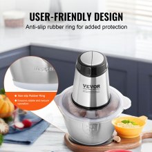 VEVOR Picadora Eléctrica Multifuncional Picadora de Carne 400W con Bol de Acero Inoxidable 2L 8 Tazas Hoja de Acero Inoxidable con 4 Aletas 2 Velocidades para Frutas Verduras Cebolla Comida para Bebés