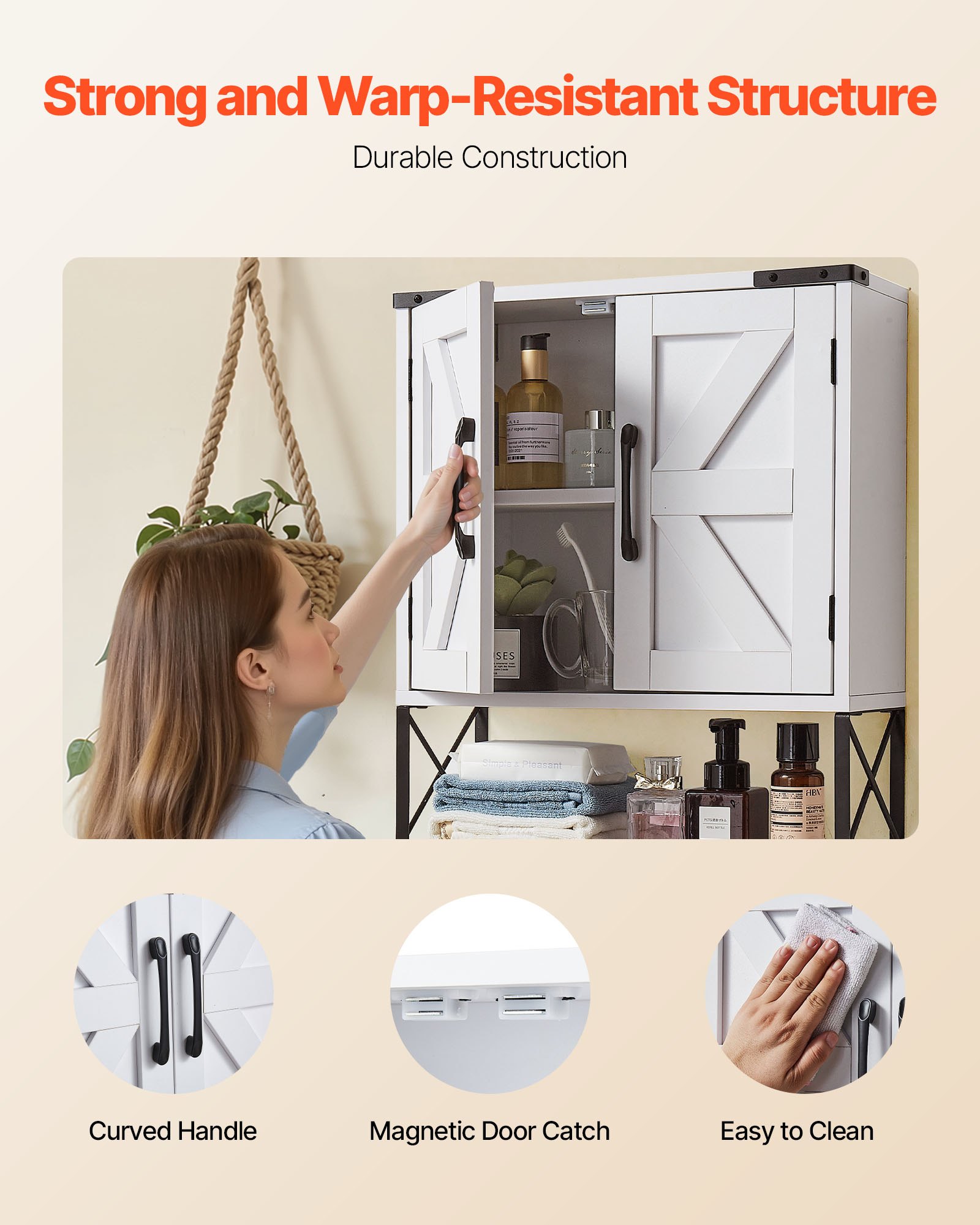 VEVOR Armario de Pared para Baño, con 2 Puertas y Estantes Ajustables, Armario Colgante con Divisor Abierto y Toallero para Cocina, Baño y Lavadero, Resistente a la Torsión, 660 x 495 x 180 mm