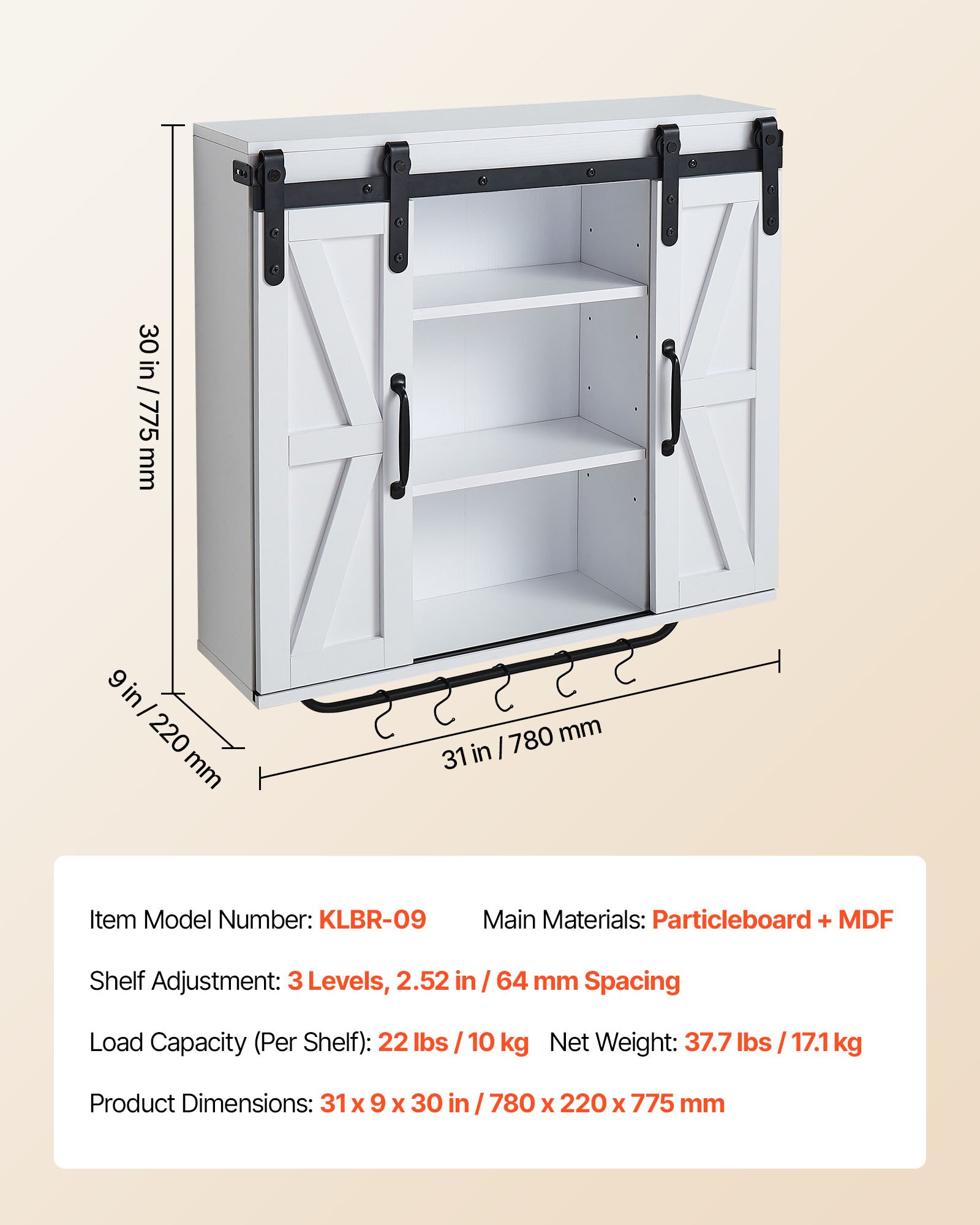 VEVOR Bathroom Wall Cabinet, 2 Doors and Adjustable Shelf, Over the Toilet Storage Medicine Cabinet Wall Mounted, Hanging Organizer with Open Partition/Towel Bar/Hooks for Laundry Room Kitchen, White