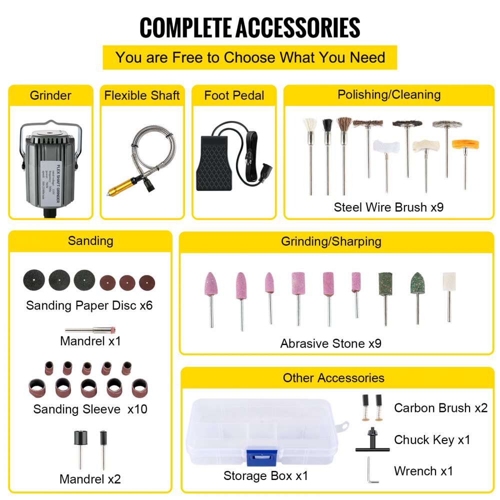 VEVOR Amoladora de Eje Flexible 780W Herramienta Rotativa de Eje Flexible 500-23000 RPM Amoladora Eléctrica 80 x 145 mm para Procesar Madera, Metal, Joyería, Piedra y Otros Trabajos de Escultura