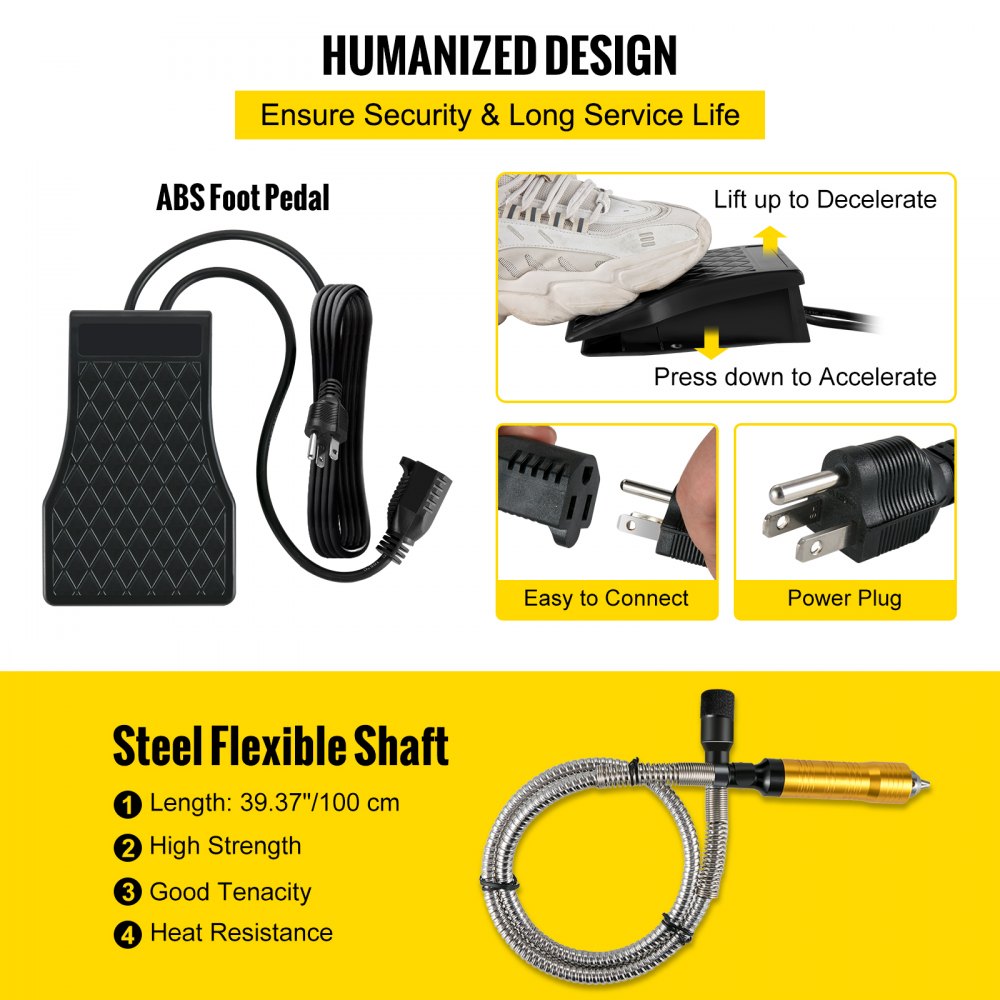 VEVOR Amoladora de Eje Flexible 780W Herramienta Rotativa de Eje Flexible 500-23000 RPM Amoladora Eléctrica 80 x 145 mm para Procesar Madera, Metal, Joyería, Piedra y Otros Trabajos de Escultura