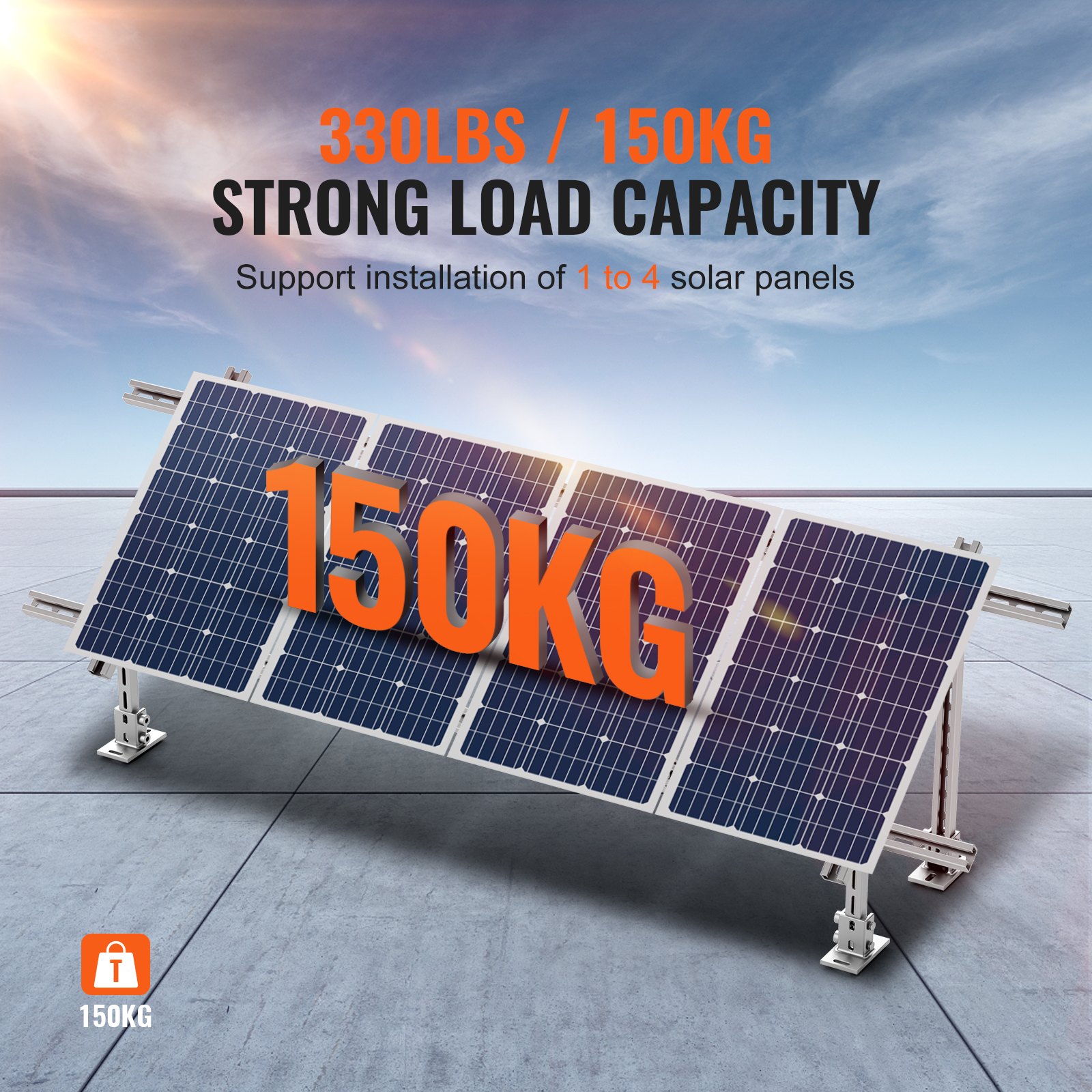 VEVOR Soportes de Montaje en Tierras para Paneles Solares de Varias Piezas Ajustables de 30° a 60°,  1 a 4 Piezas, Acero al Carbono, para Granjas, Vehículos Recreativos, Barcos, 3000 x 1000 x 800 mm