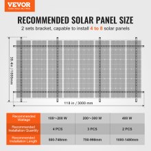 VEVOR 2 Juegos de Soportes de Montaje para Paneles Solares 3000 x 1000 x 800 mm