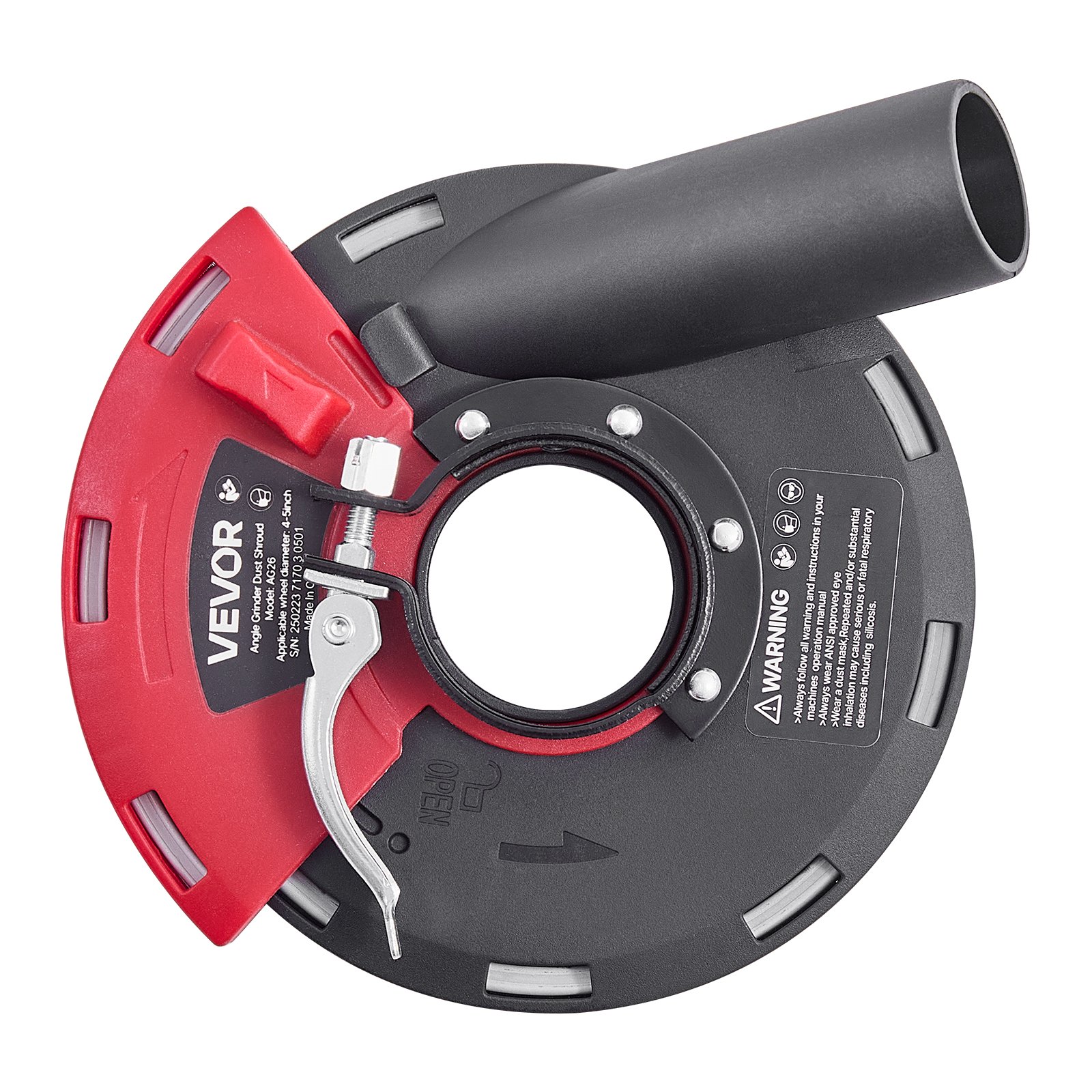 VEVOR Protector Antipolvo para Amoladora Angular, Universal de 10 a 12,7 cm, con 6 Arandelas de Sujeción, Conexión a Aspiradora, para Amolar Madera, Hormigón, Paredes y Piedra, 170 x 140 x 80 mm