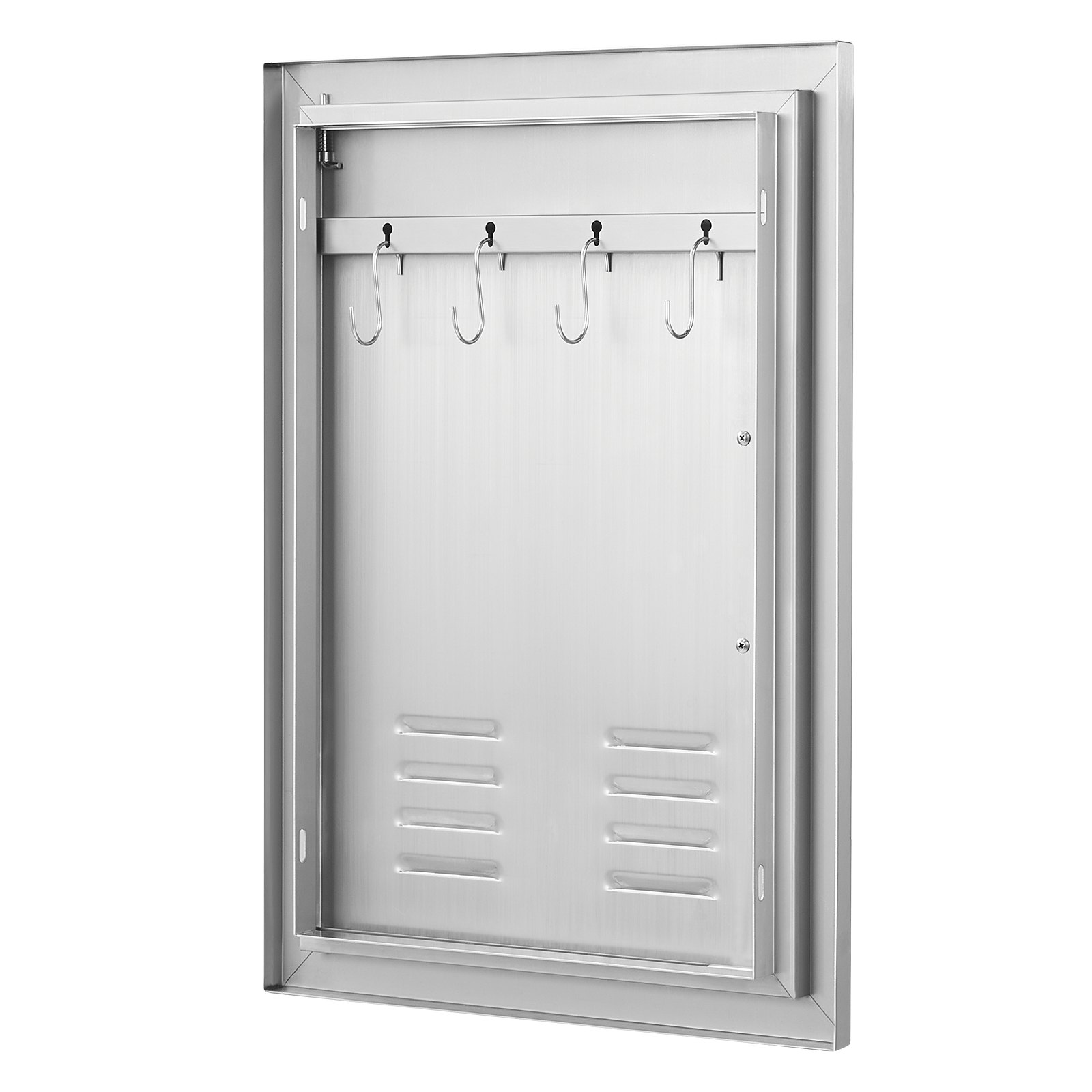 Puerta de acceso para barbacoa VEVOR de acero inoxidable con 5 ganchos para colgar y ranuras de ventilación.