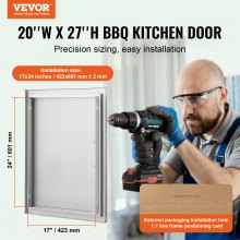 VEVOR Puerta de Acceso a Barbacoa Puerta de Cocina Exterior Simple de 508x686 mm Puerta Empotrada de Acero Inoxidable con Manija Empotrada para Isla de Barbacoa, Estación de Parrilla, Armario Exterior