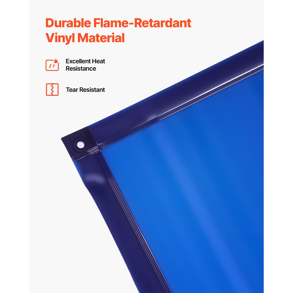 VEVOR Cortina de Soldadura, 1740 x 1740 mm, Pantalla de Soldadura de Vinilo Ignífugo con Ruedas Giratorias Bloqueables y 6 Niveles de Protección UV para Uso Industrial/de Taller, azul, Con Marco