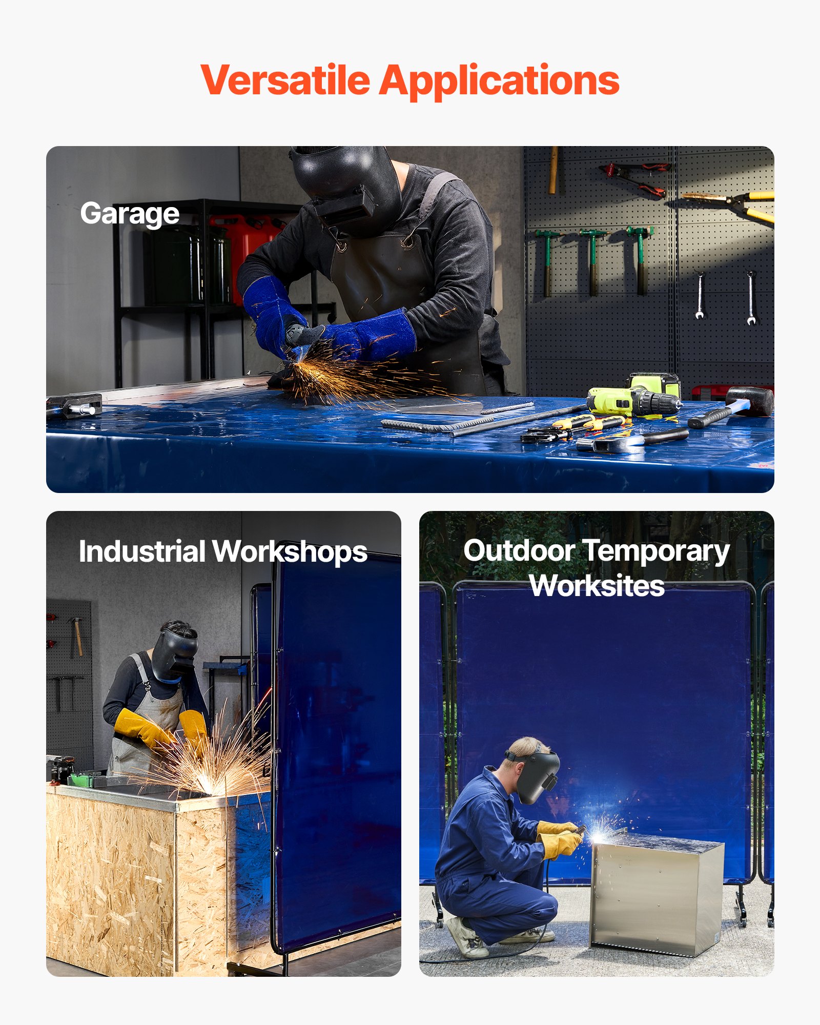 VEVOR Cortina de Soldadura, 1740 x 1740 mm, Pantalla de Soldadura de Vinilo Ignífugo con Ruedas Giratorias Bloqueables y 6 Niveles de Protección UV para Uso Industrial/de Taller, azul, Con Marco