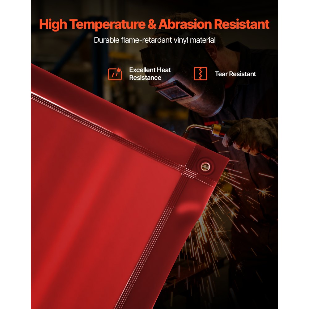 VEVOR Cortina de Soldadura, 1740 x 2340 mm, de Vinilo Ignífugo con 6 Niveles de Protección UV para Taller, Lugares de Trabajo al Aire Libre y Estructuras Temporales, Color Rojo, sin Marco, 2 uds