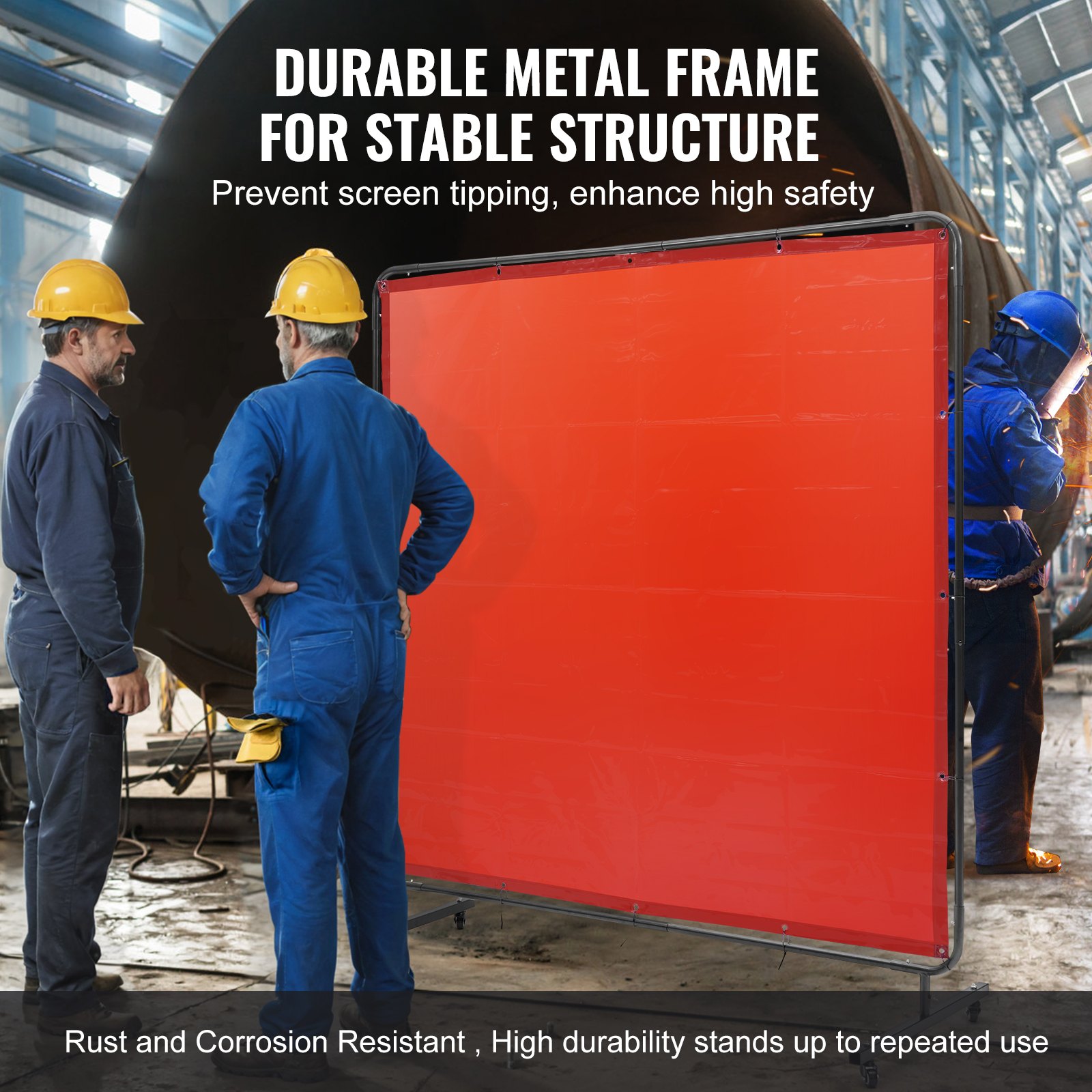VEVOR Cortina de Soldadura con Marco, 1,8x1,8 m Pantalla de Protección de Soldadura de Vinilo Ignífugo con 4 Ruedas Giratorias 2 Bloqueables, Cortina Móvil Profesional para Taller, Industria, Rojo
