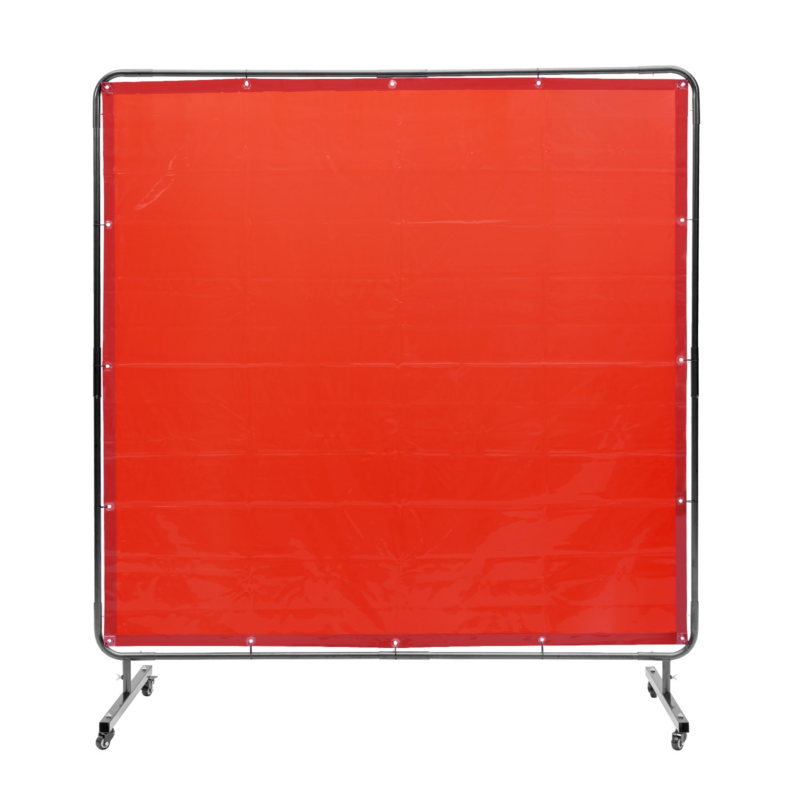 VEVOR Cortina de Soldadura con Marco, 1,8x1,8 m Pantalla de Protección de Soldadura de Vinilo Ignífugo con 4 Ruedas Giratorias 2 Bloqueables, Cortina Móvil Profesional para Taller, Industria, Rojo