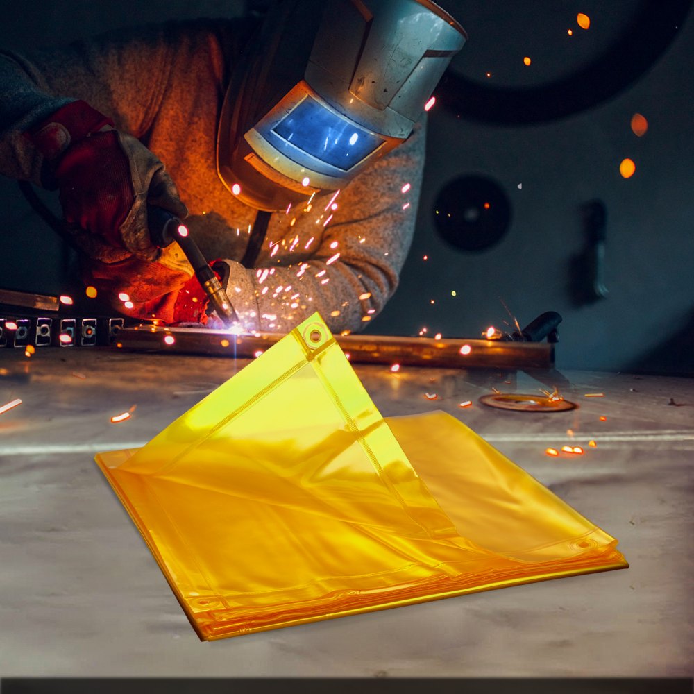 VEVOR Cortina de Soldadura con Marco, 1,8x1,8 m Pantalla de Protección de Soldadura de Vinilo Ignífugo con 4 Ruedas Giratorias 2 Bloqueables, Cortina Móvil Profesional para Taller, Industria, Amarillo
