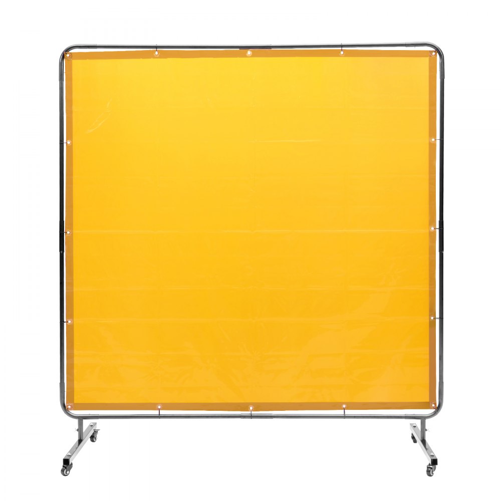 VEVOR Cortina de Soldadura con Marco, 1,8x1,8 m Pantalla de Protección de Soldadura de Vinilo Ignífugo con 4 Ruedas Giratorias 2 Bloqueables, Cortina Móvil Profesional para Taller, Industria, Amarillo