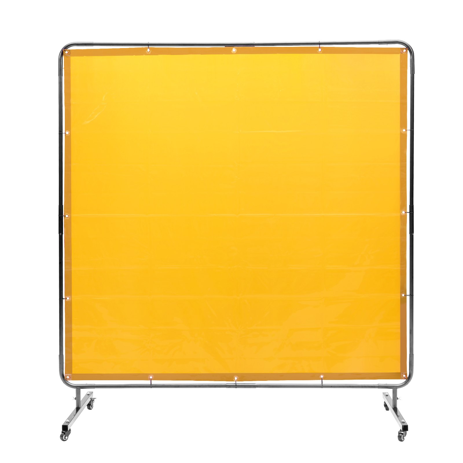 VEVOR Cortina de Soldadura con Marco, 1,8x1,8 m Pantalla de Protección de Soldadura de Vinilo Ignífugo con 4 Ruedas Giratorias 2 Bloqueables, Cortina Móvil Profesional para Taller, Industria, Amarillo