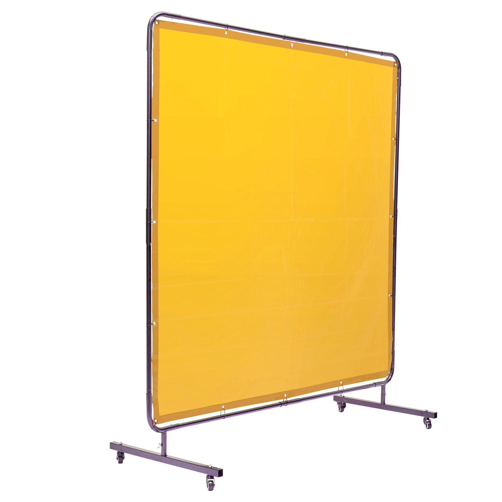 VEVOR Cortina de Soldadura con Marco, 1,8x1,8 m Pantalla de Protección de Soldadura de Vinilo Ignífugo con 4 Ruedas Giratorias 2 Bloqueables, Cortina Móvil Profesional para Taller, Industria, Amarillo