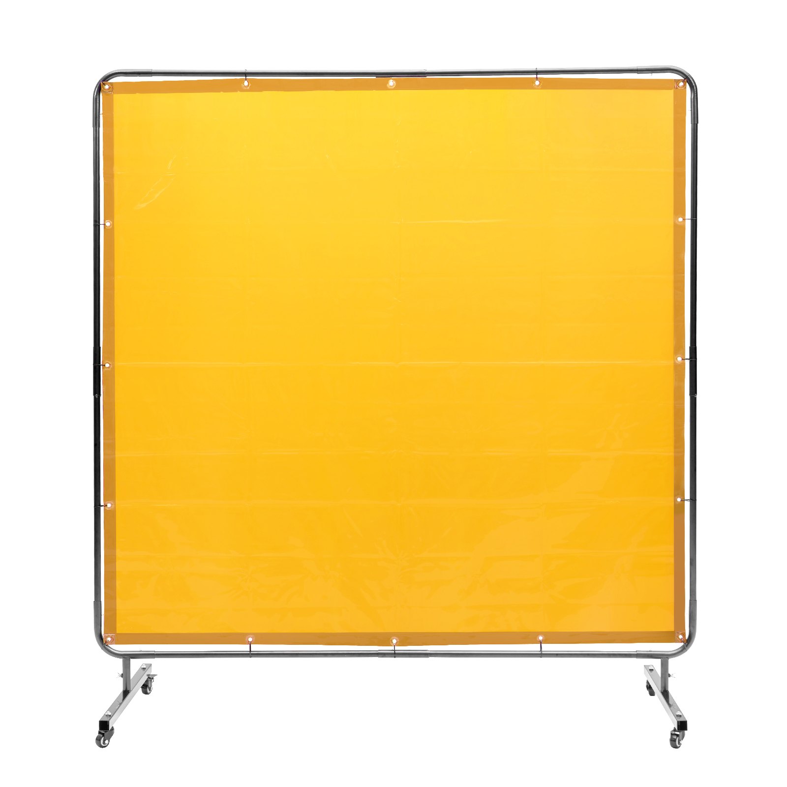 VEVOR Cortina de Soldadura con Marco, 1,8x1,8 m Pantalla de Protección de Soldadura de Vinilo Ignífugo con 4 Ruedas Giratorias 2 Bloqueables, Cortina Móvil Profesional para Taller, Industria, Amarillo