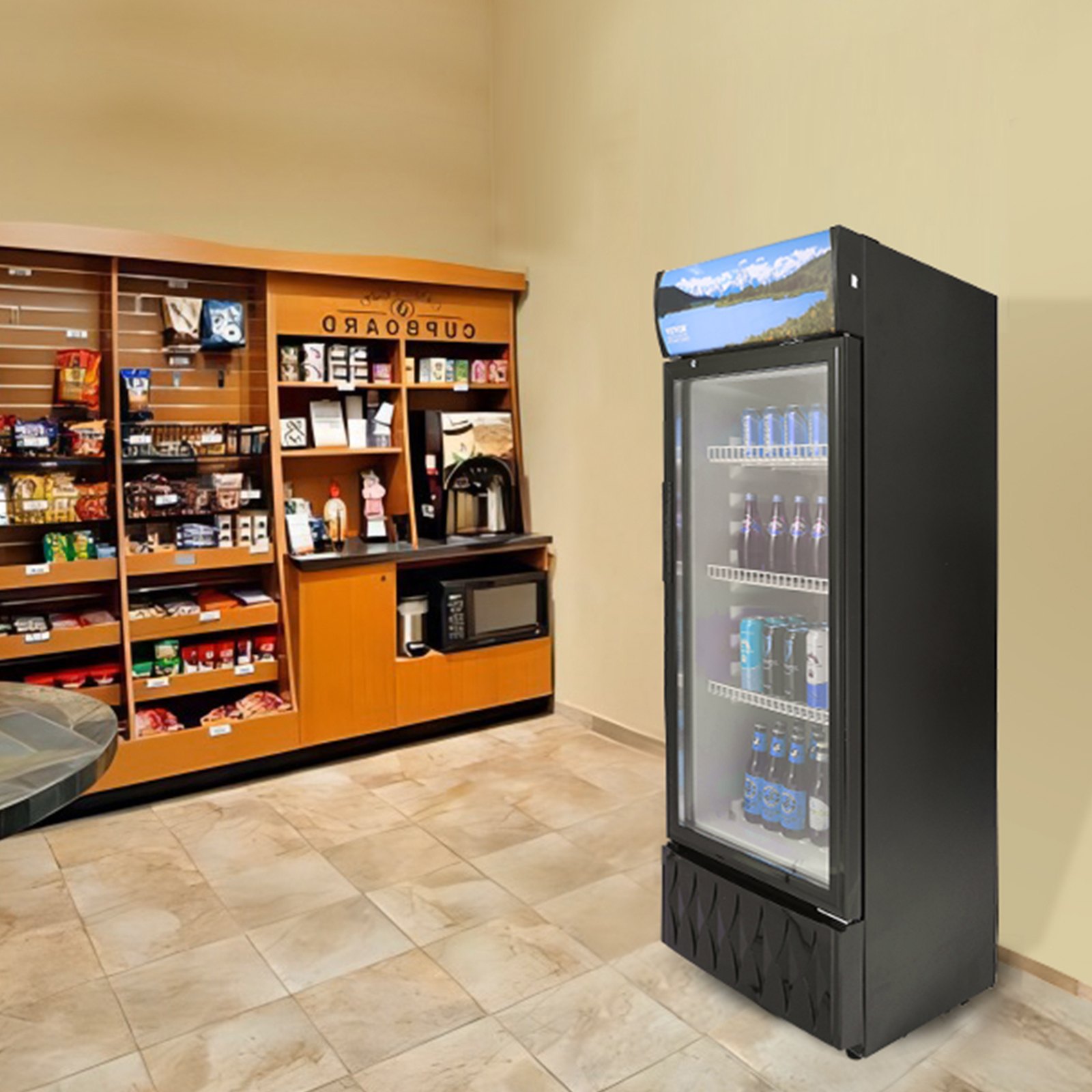VEVOR Refrigerador de Bebidas Comercial 195 L Refrigerador Vitrina Temperatura 0-10 °C Gabinete de Bebidas Refrigerado 3 Estantes Ajustables y Caja de Luz Personalizable para Tienda Supermercado Bar