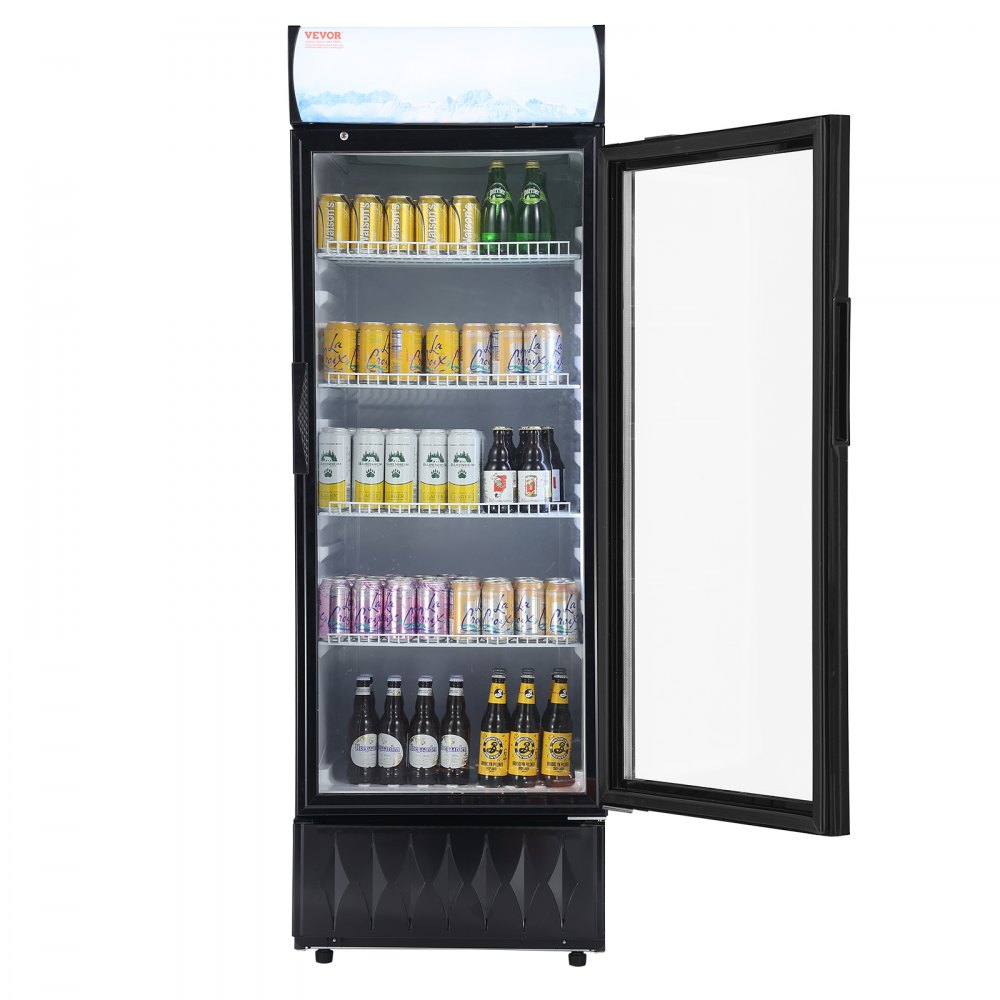 VEVOR Refrigerador de Bebidas Comercial 275 L Refrigerador Vitrina Temperatura 0-10 °C Gabinete de Bebidas Refrigerado 4 Estantes Ajustables y Caja de Luz Personalizable para Tienda Supermercado Bar