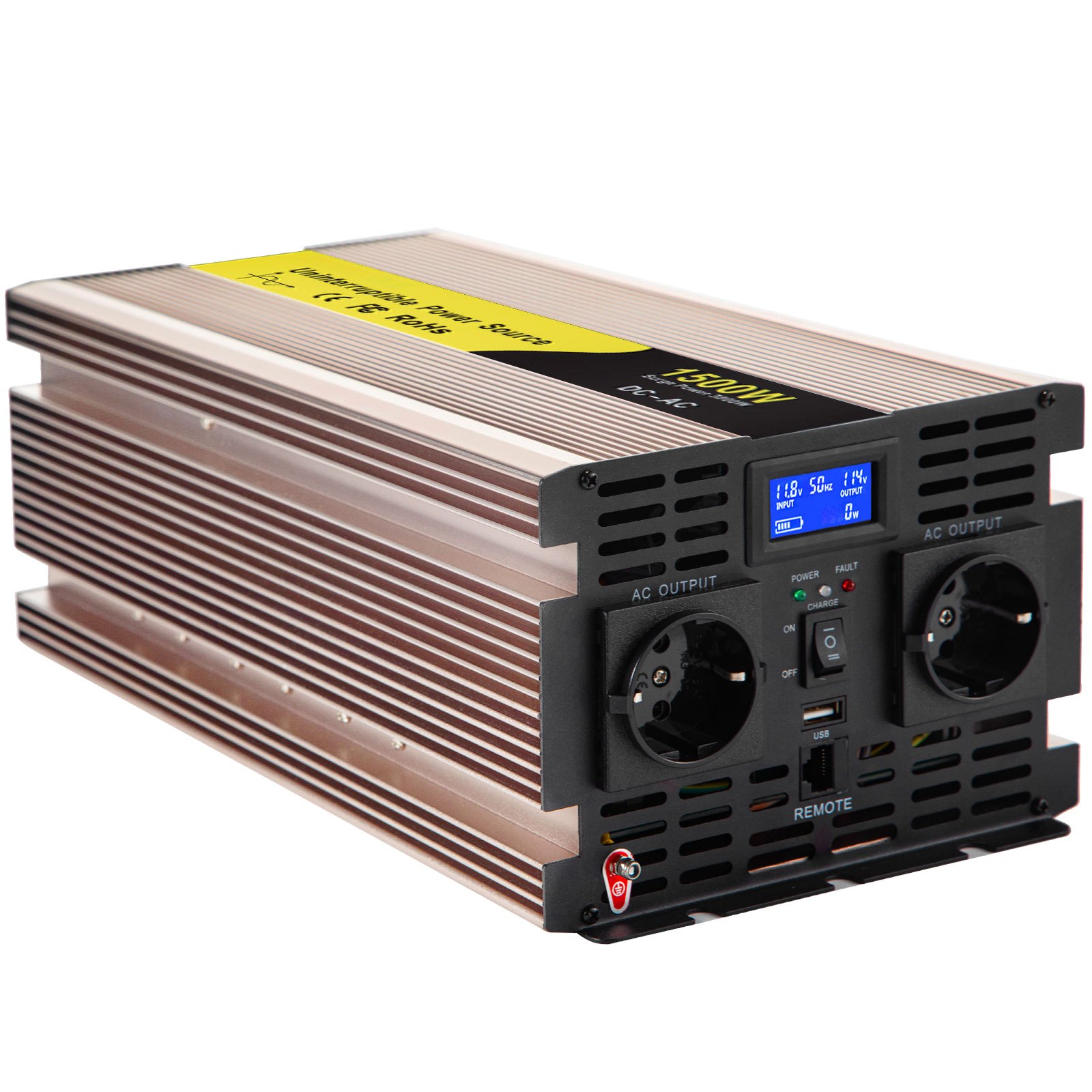 Vevor Inversor De Corriente Onda Sinusoidal Pura 1500w 12v Dc A 220v/230v Ac Lcd