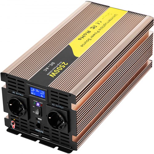 Vevor Inversor De Corriente Coche 12v Dc A 220v/230v Ac 2500w Control Remoto Lcd