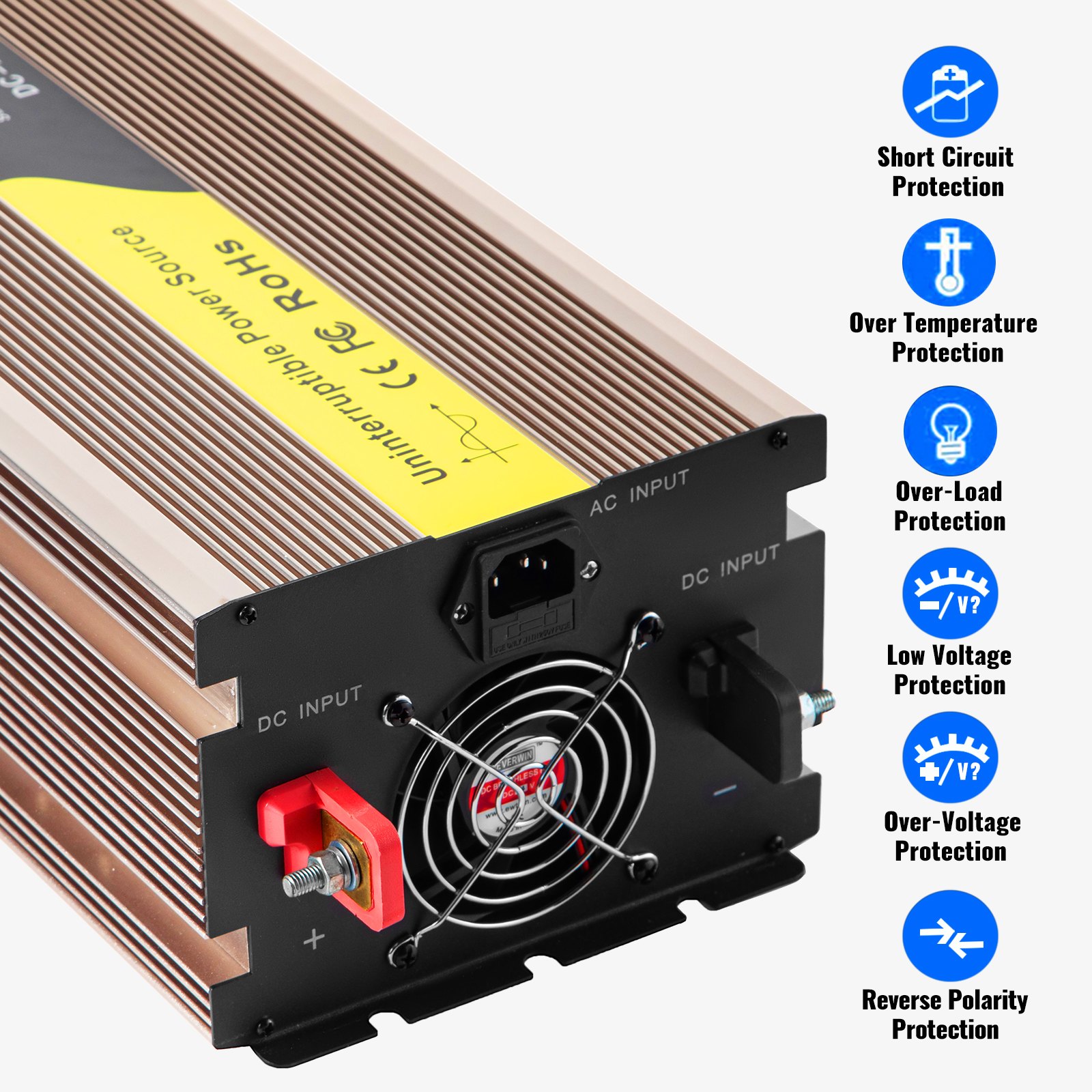 Vevor Inversor De Corriente Coche 12v Dc A 220v/230v Ac 2500w Control Remoto Lcd