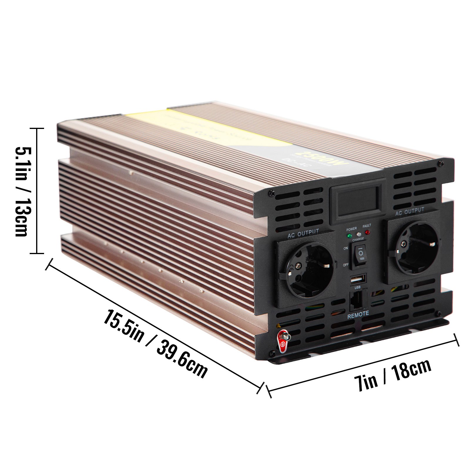 Vevor Inversor De Corriente Coche 12v Dc A 220v/230v Ac 2500w Control Remoto Lcd