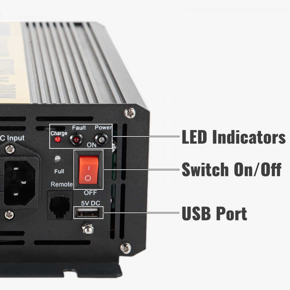 Vevor Inversor De Corriente Coche 12v Dc A 220v/230v Ac 300 W Control Remoto Lcd