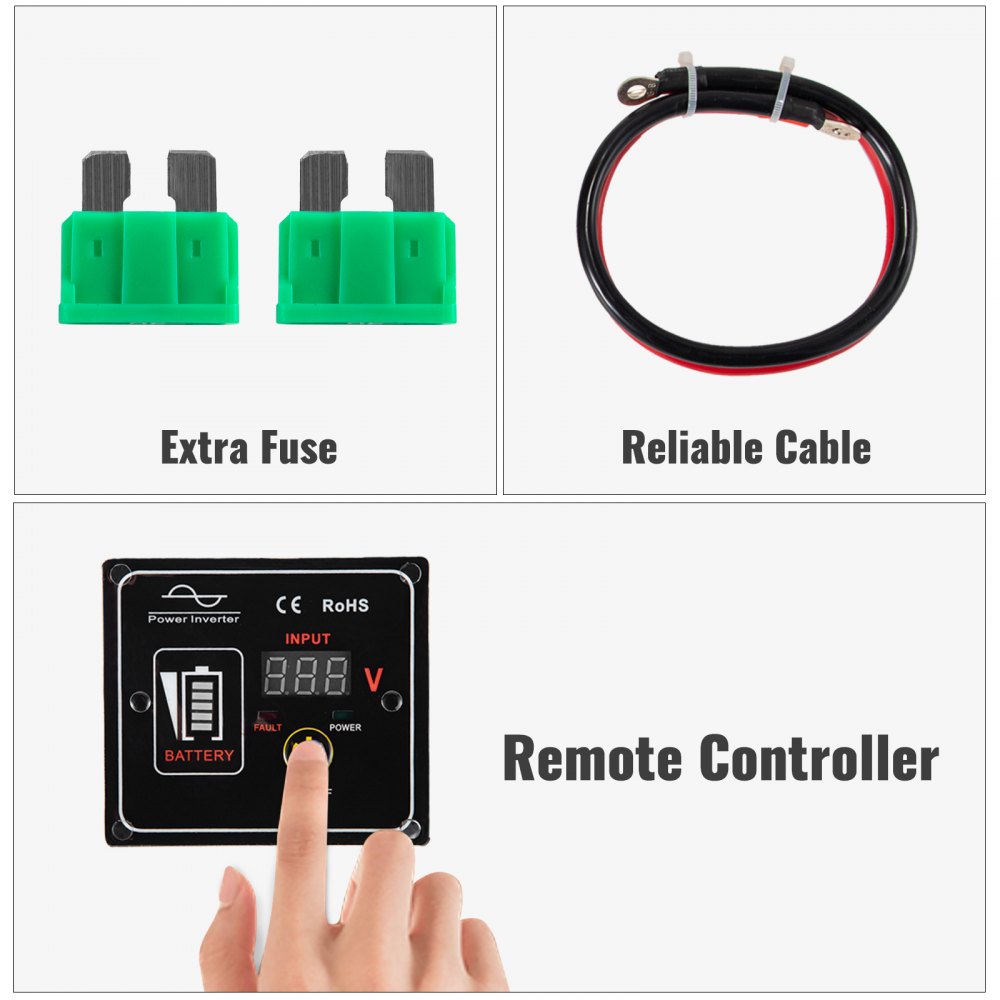 Vevor Inversor De Corriente Coche 12v Dc A 220v/230v Ac 300 W Control Remoto Lcd