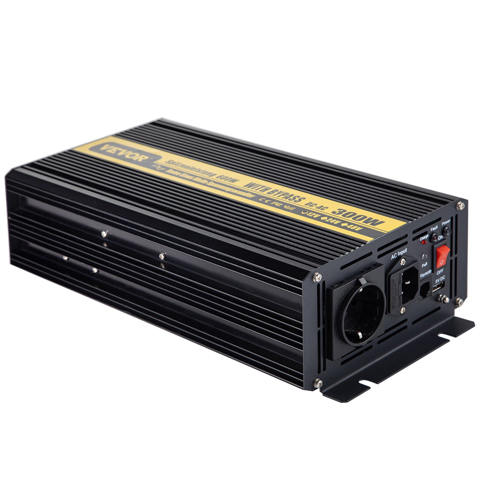 Vevor Inversor De Corriente Coche 12v Dc A 220v/230v Ac 300 W Control Remoto Lcd