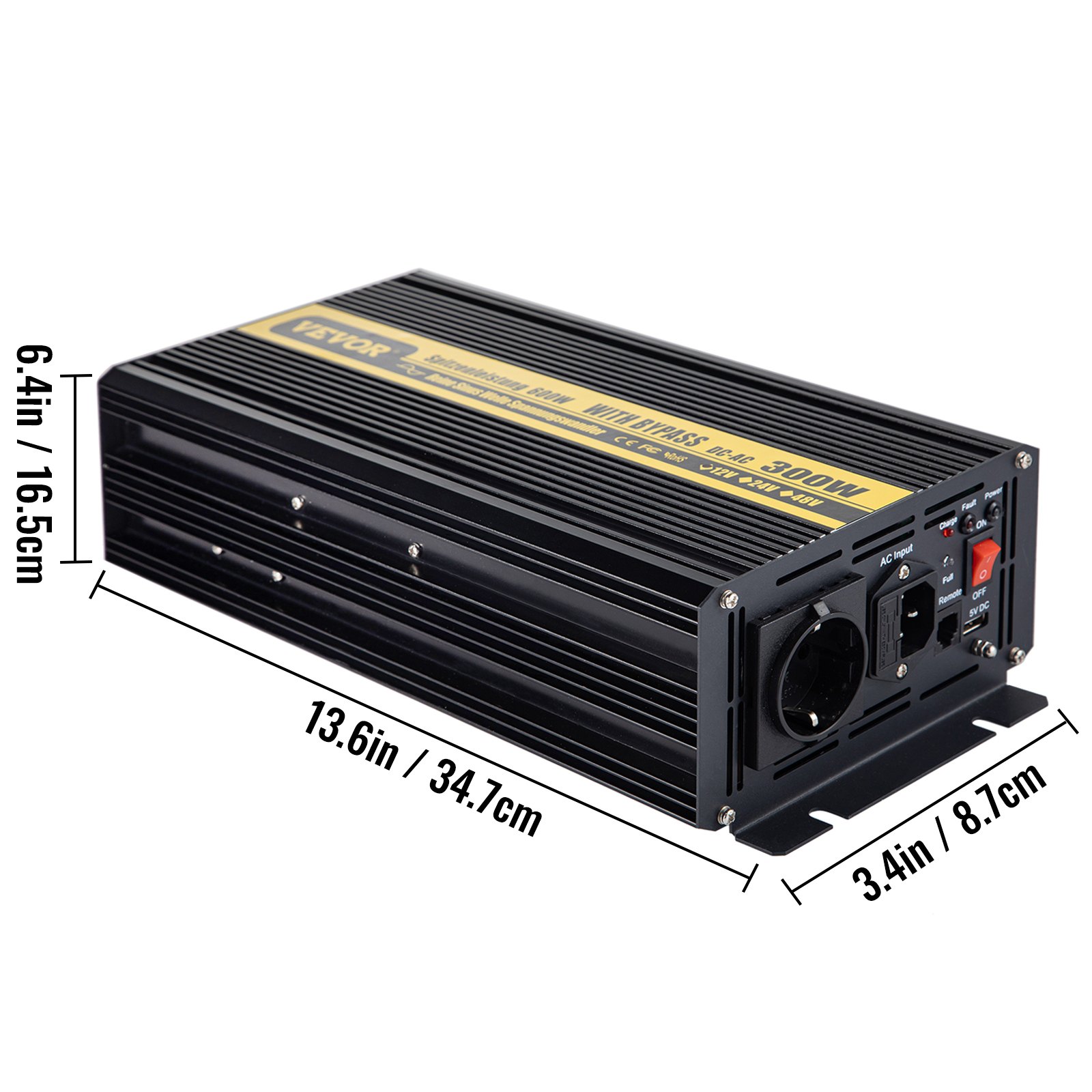 Vevor Inversor De Corriente Coche 12v Dc A 220v/230v Ac 300 W Control Remoto Lcd