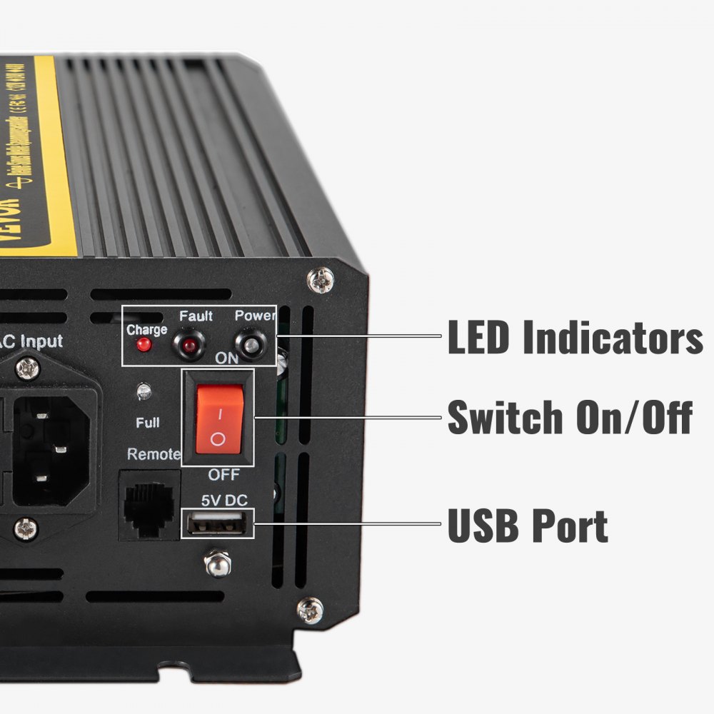 Vevor Inversor De Corriente Coche 12v Dc A 220v/230v Ac 1000w Control Remoto Lcd