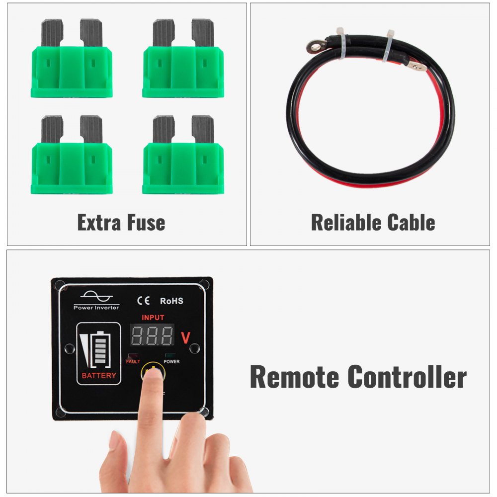 Vevor Inversor De Corriente Coche 12v Dc A 220v/230v Ac 1000w Control Remoto Lcd