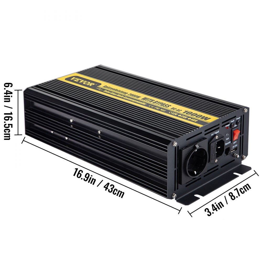 Vevor Inversor De Corriente Coche 12v Dc A 220v/230v Ac 1000w Control Remoto Lcd
