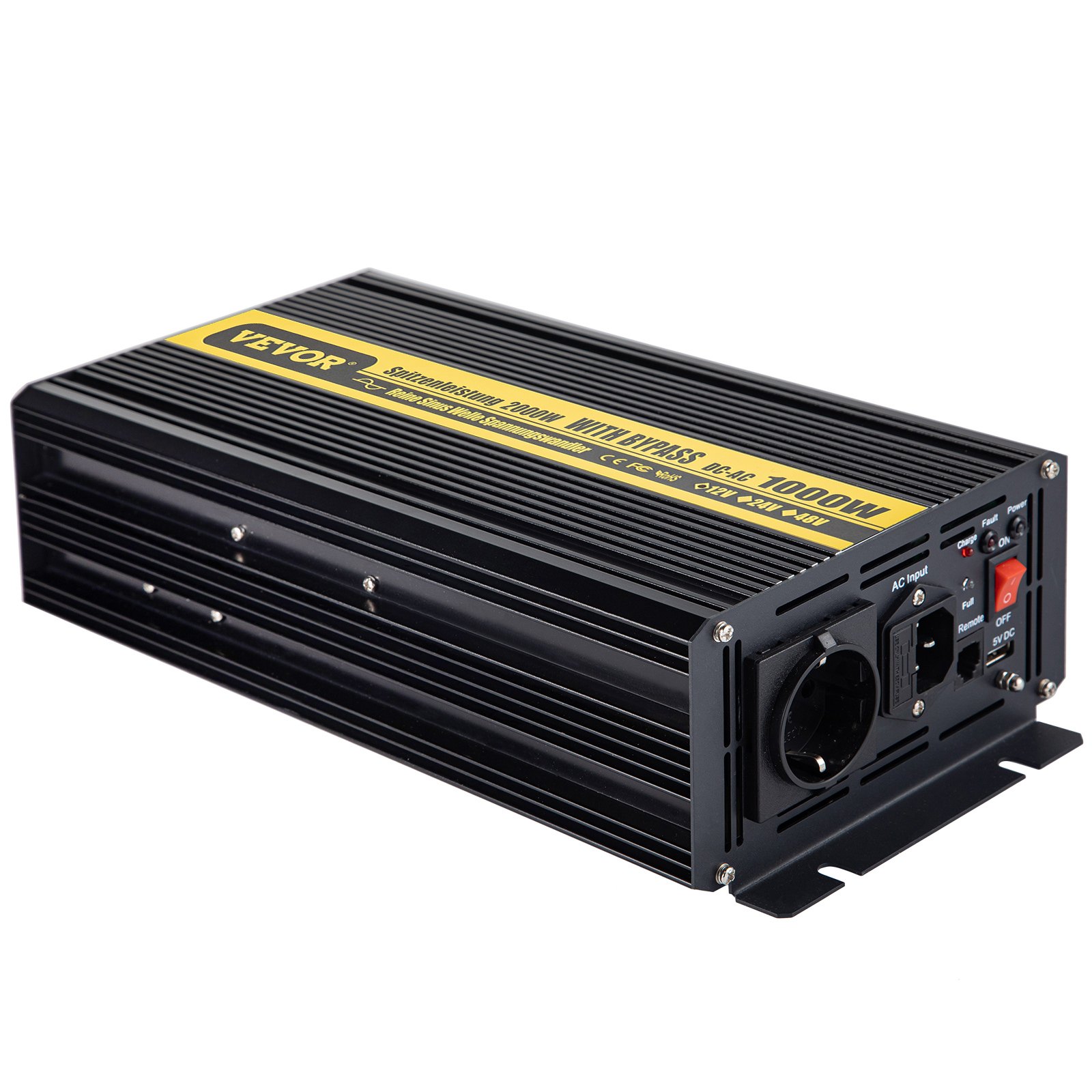 Vevor Inversor De Corriente Coche 12v Dc A 220v/230v Ac 1000w Control Remoto Lcd