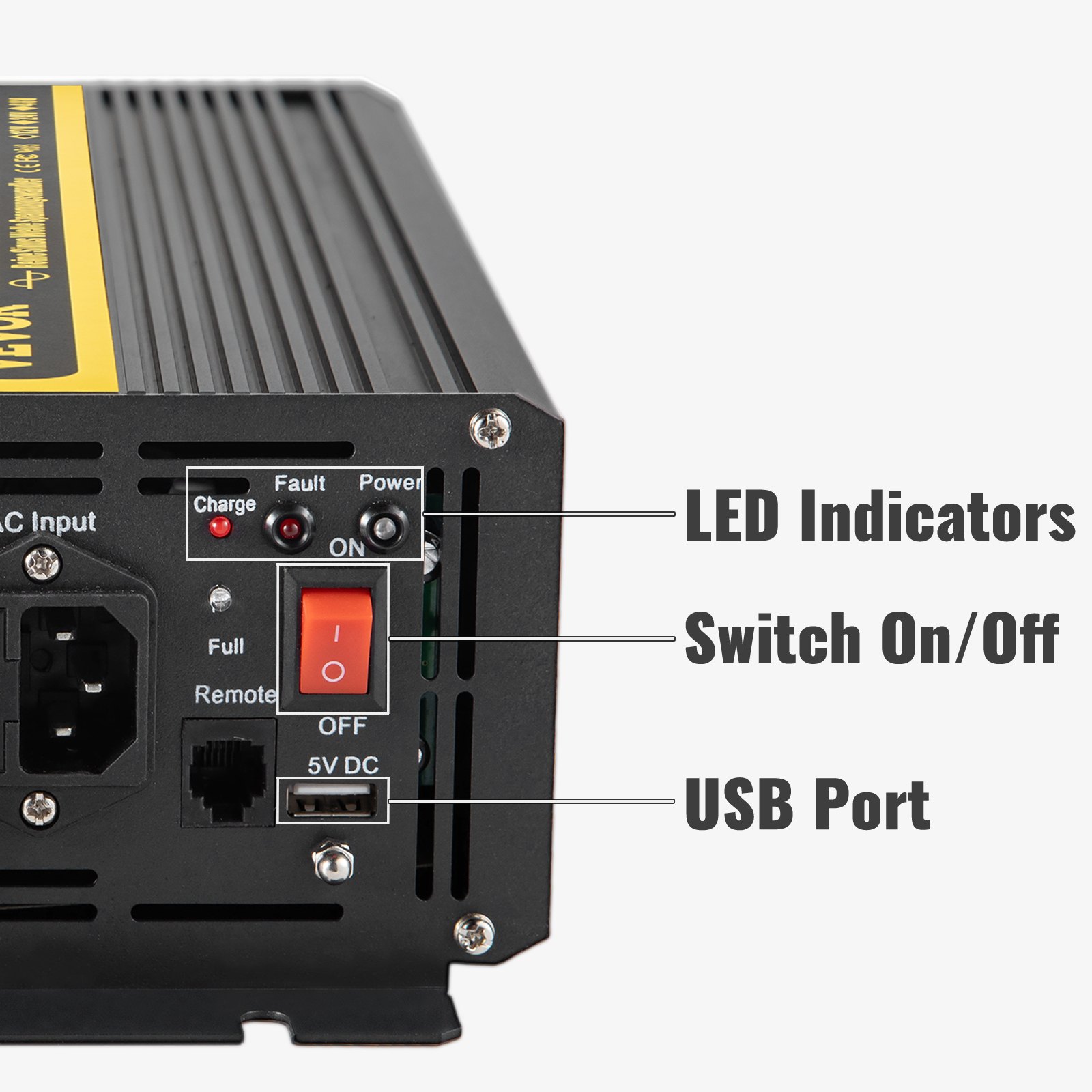 Vevor Inversor De Corriente Coche 12v Dc A 220v/230v Ac 1000w Control Remoto Lcd