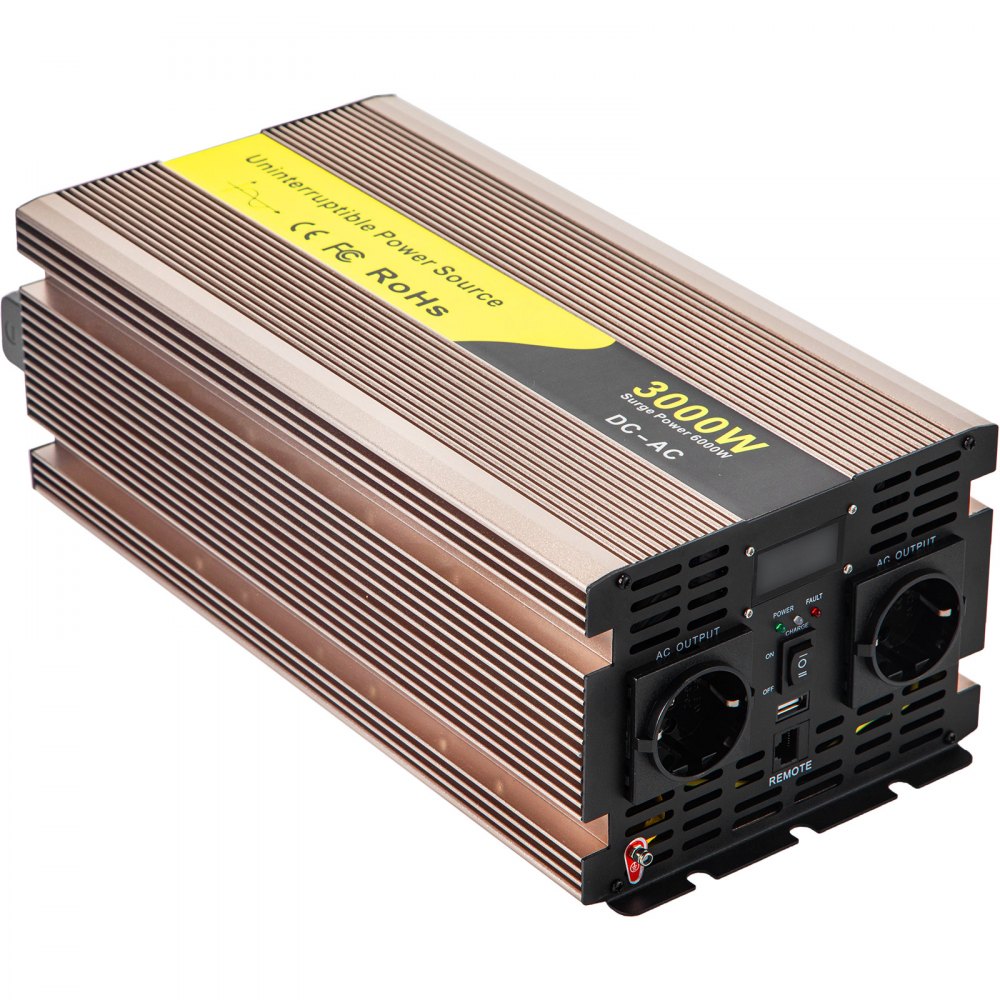 Vevor Inversor De Corriente Coche 12v Dc A 220v/230v Ac 3000w Control Remoto Lcd