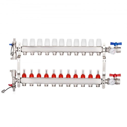 Colector De Suelo Radiante 11 Sucursales Tubería Pex 1/2 " Acero Inoxidable