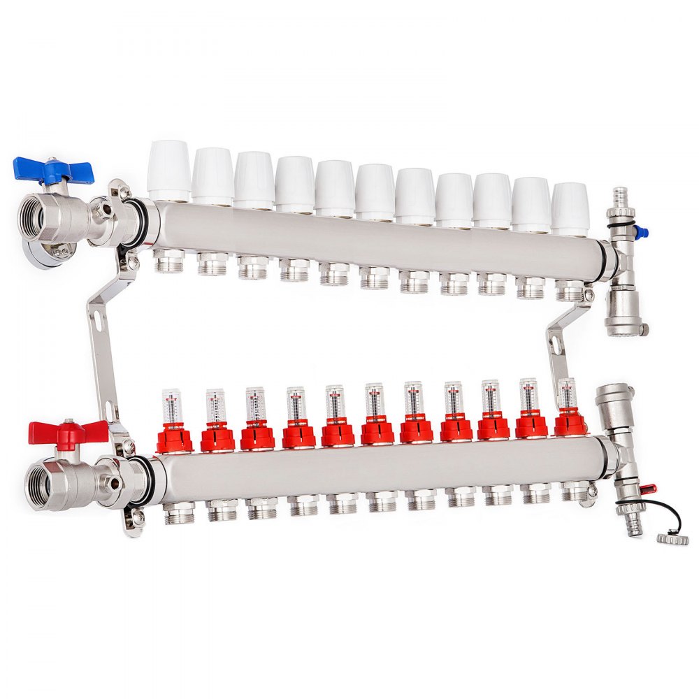 Colector De Suelo Radiante 11 Sucursales Tubería Pex 1/2 " Acero Inoxidable
