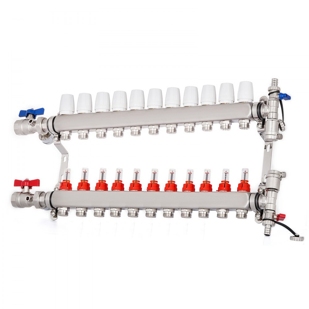 Colector De Suelo Radiante 11 Sucursales Tubería Pex 1/2 " Acero Inoxidable