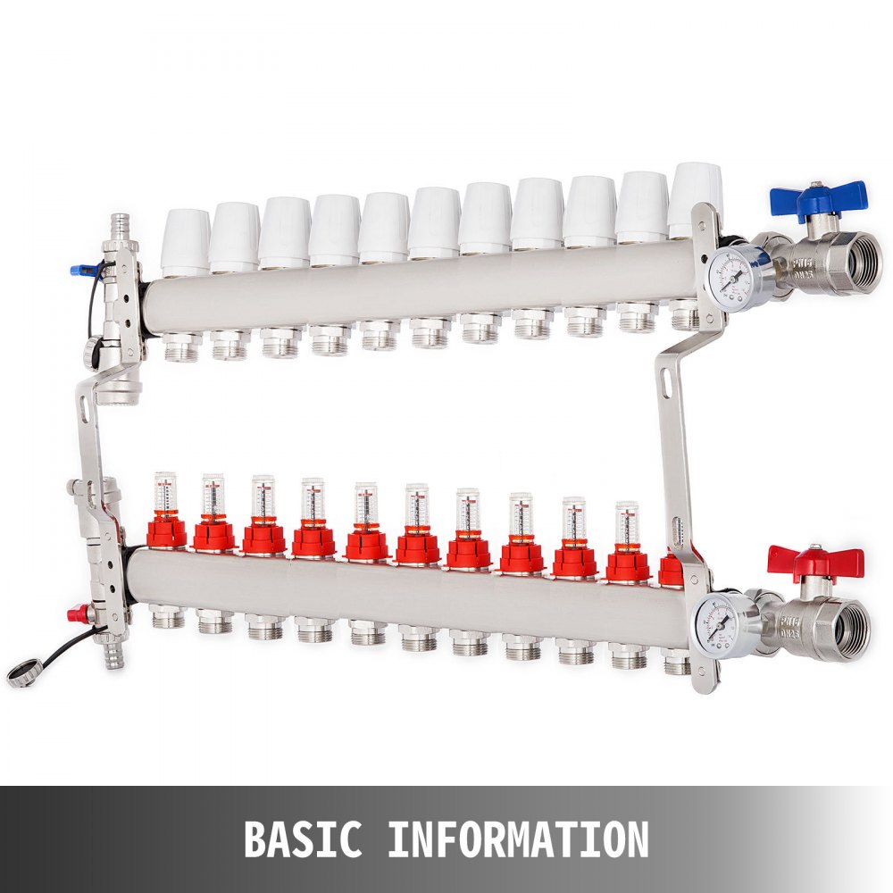 Colector De Suelo Radiante 11 Sucursales Tubería Pex 1/2 " Acero Inoxidable