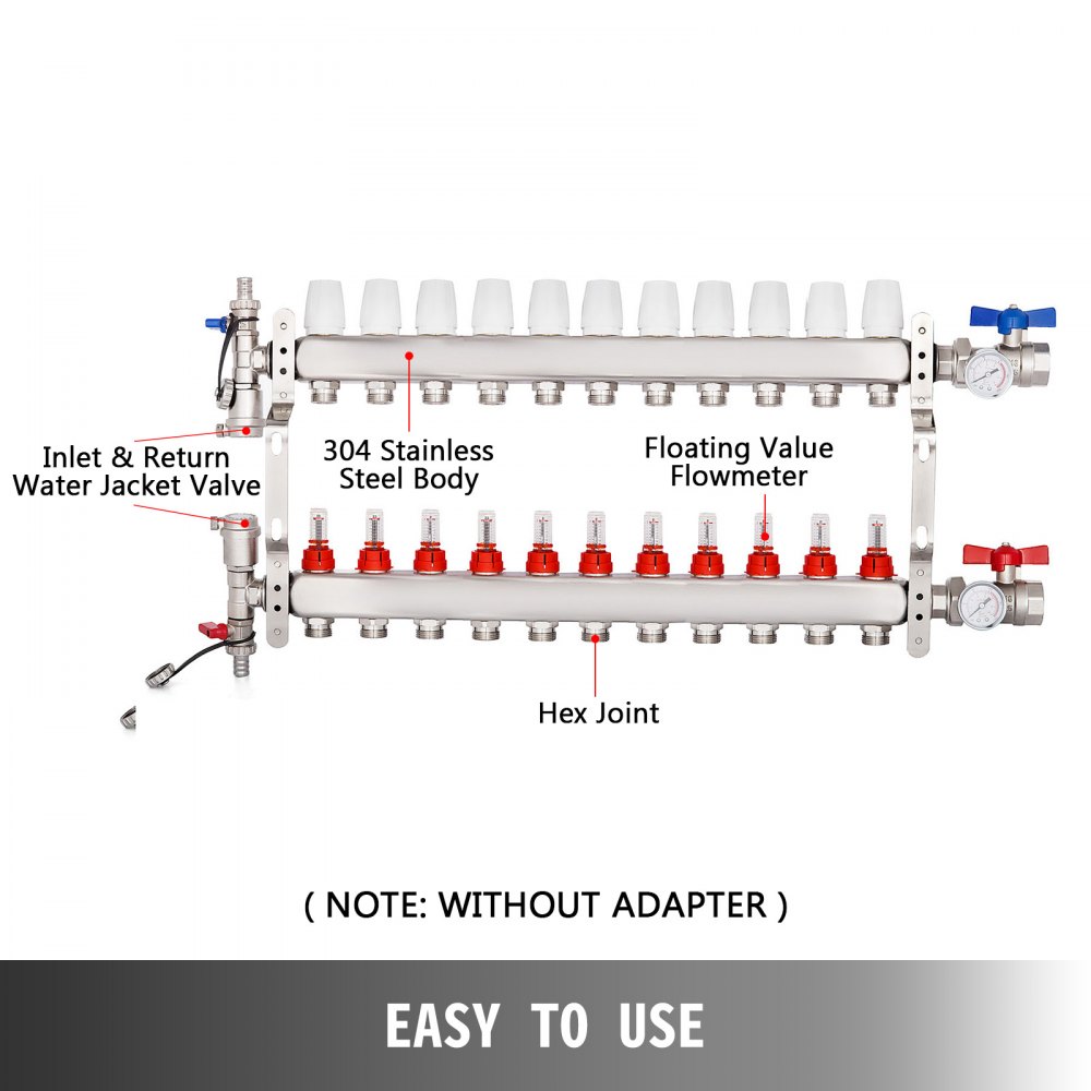 Colector De Suelo Radiante 11 Sucursales Tubería Pex 1/2 " Acero Inoxidable