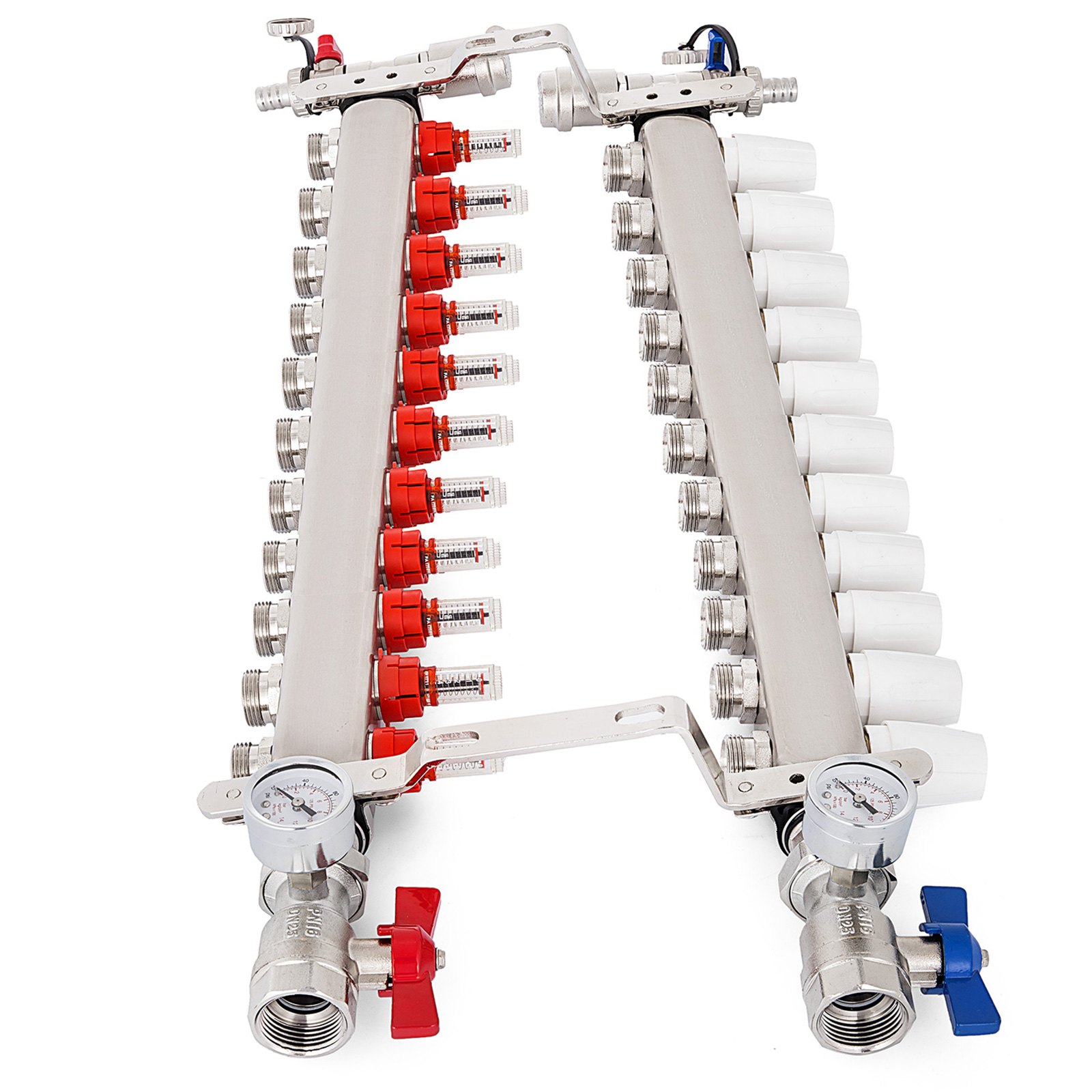 Colector De Suelo Radiante 11 Sucursales Tubería Pex 1/2 " Acero Inoxidable