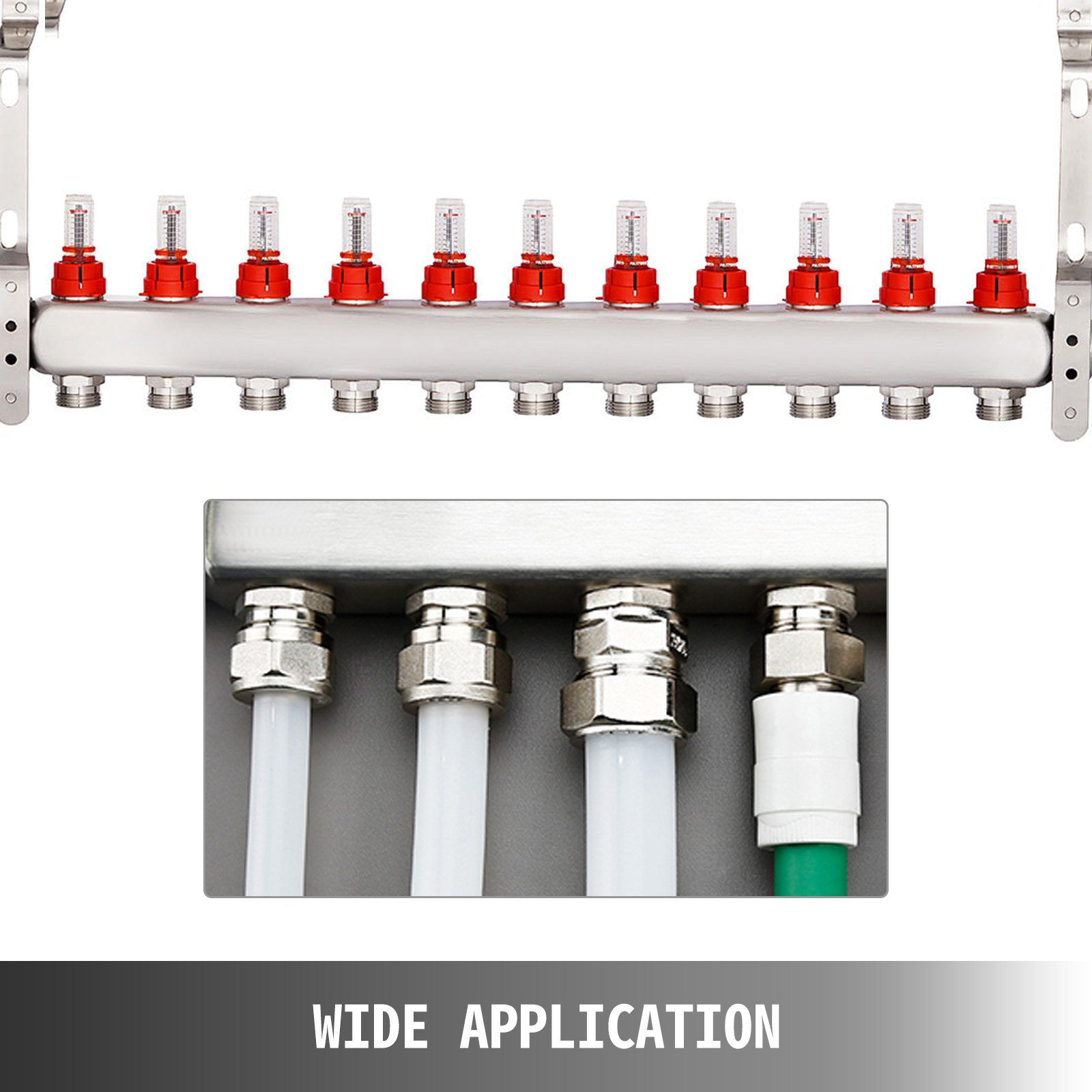 Colector De Suelo Radiante 11 Sucursales Tubería Pex 1/2 " Acero Inoxidable