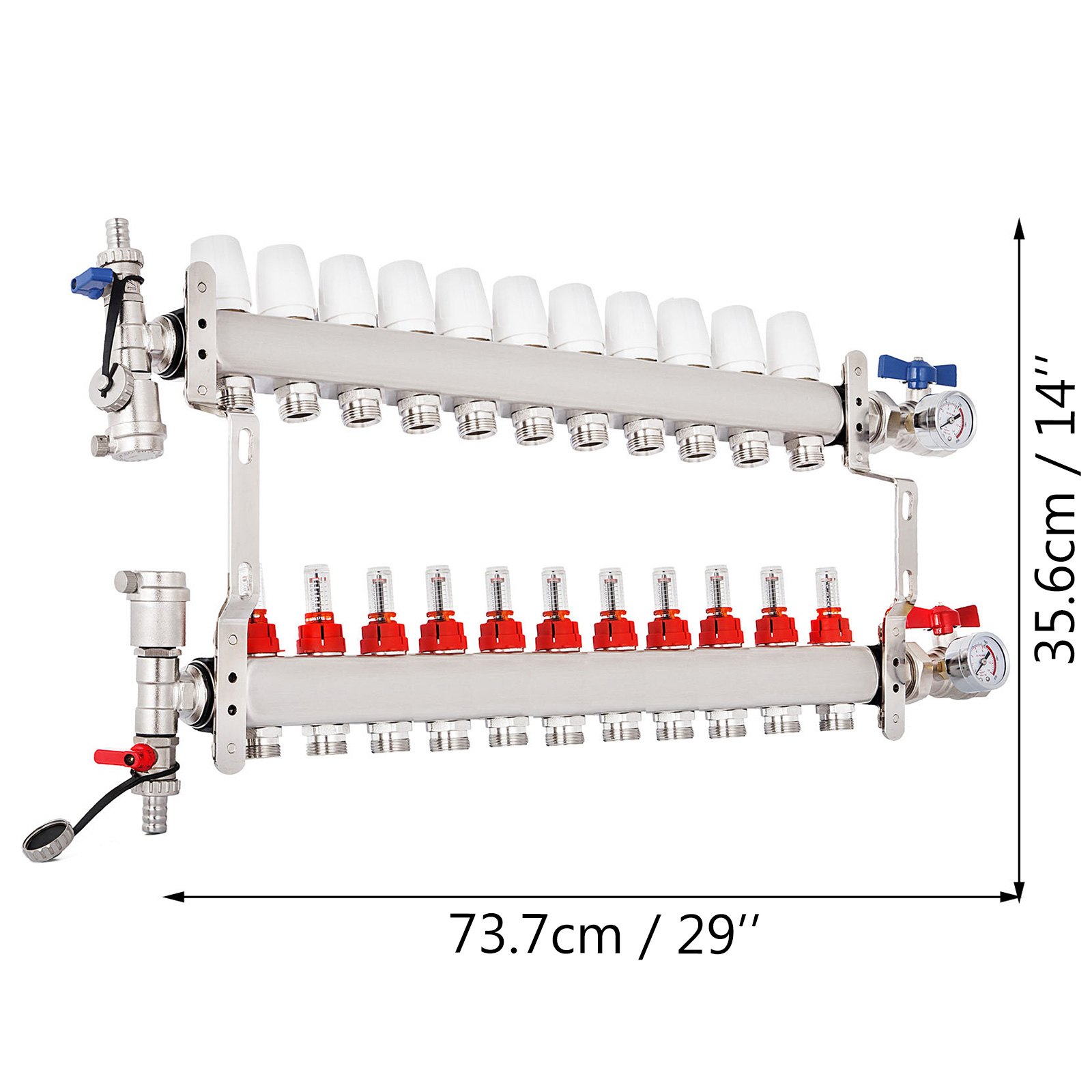 Colector De Suelo Radiante 11 Sucursales Tubería Pex 1/2 " Acero Inoxidable