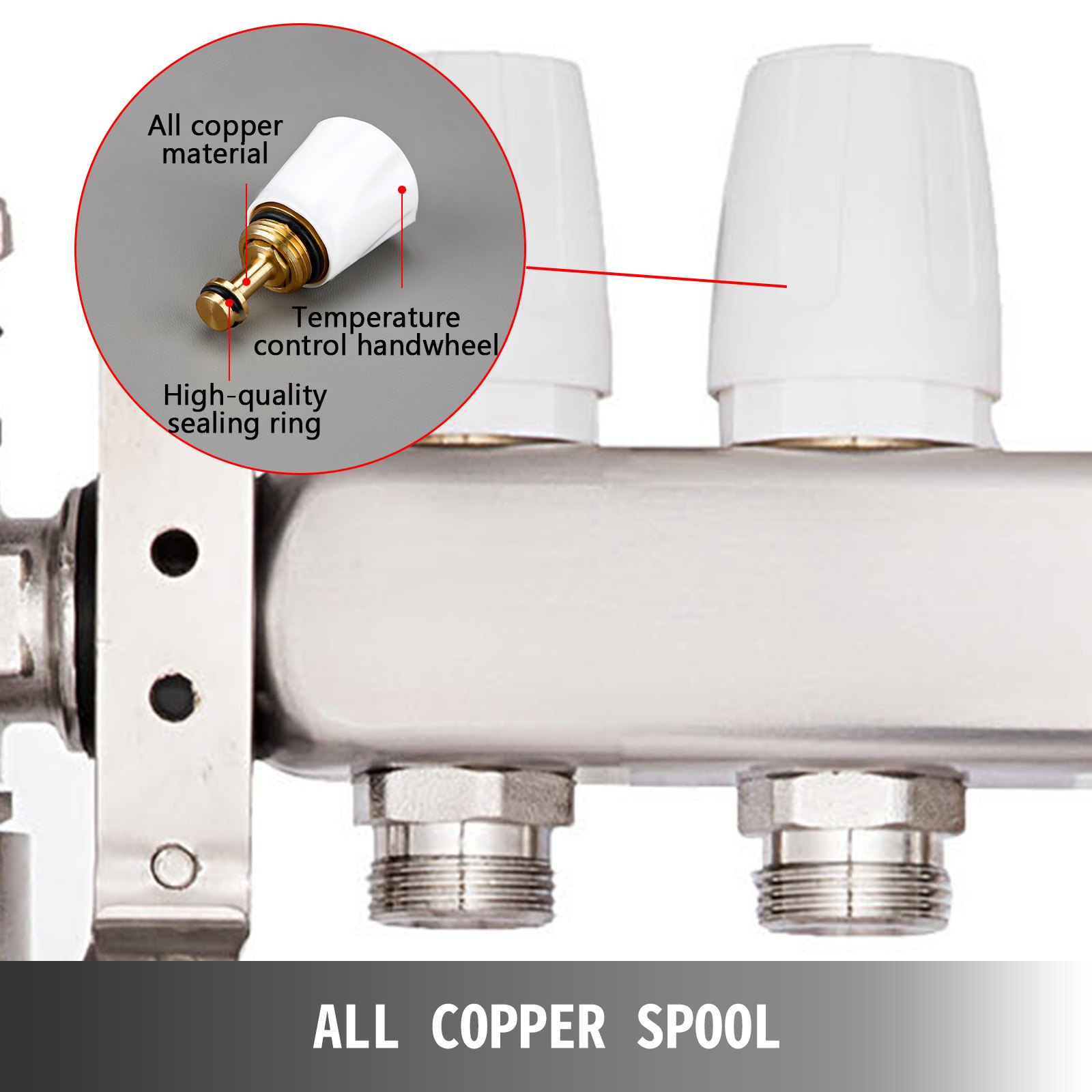VEVOR Distribuidor de Circuito de Calefacción, 2 Interfaces, 1,4 GPM Cada Uno Conjunto de Calefacción, Acero Inoxidable Distribuidor de Calefacción por Suelo Compatible con Cualquier Tipo de Tubo PEX