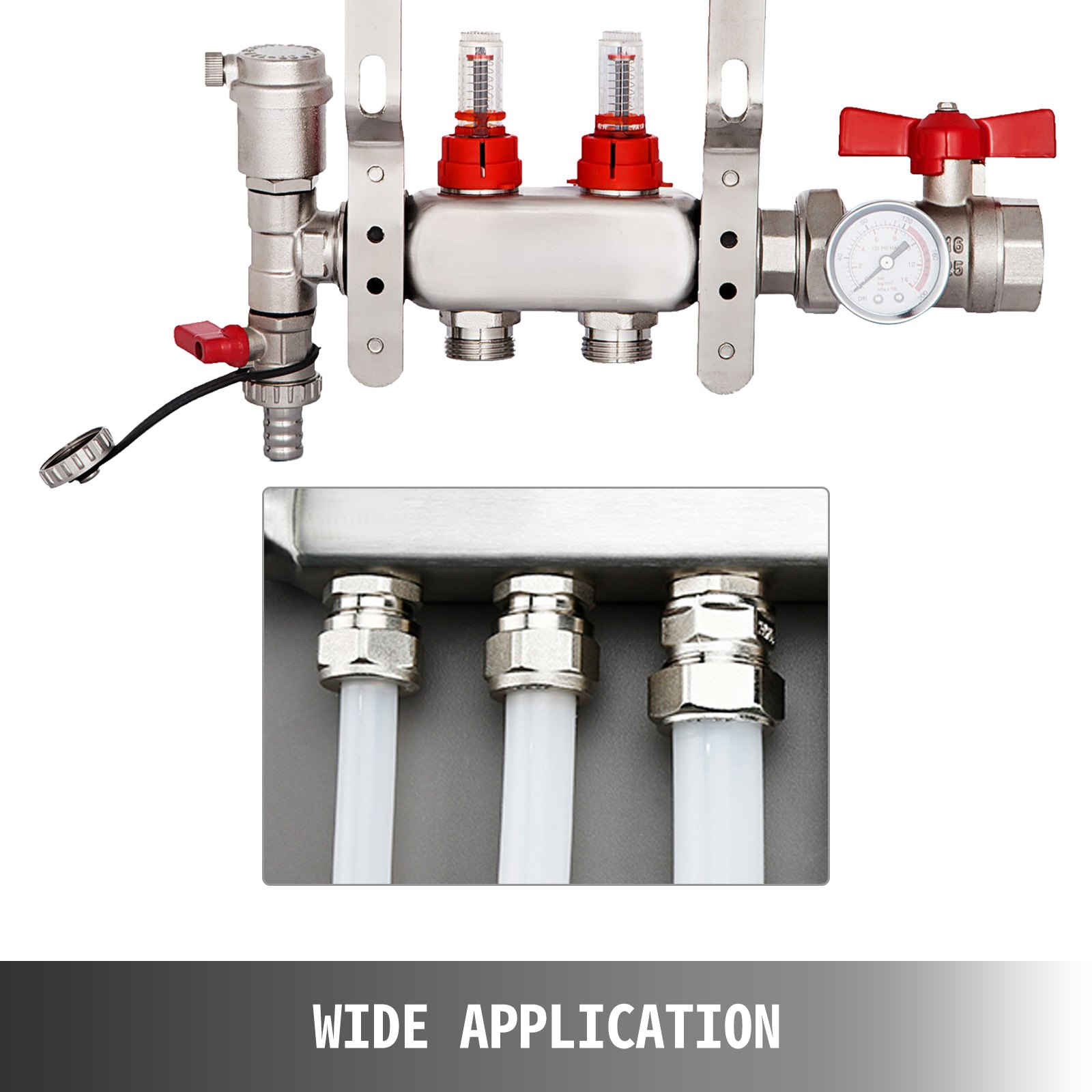 VEVOR Distribuidor de Circuito de Calefacción, 2 Interfaces, 1,4 GPM Cada Uno Conjunto de Calefacción, Acero Inoxidable Distribuidor de Calefacción por Suelo Compatible con Cualquier Tipo de Tubo PEX