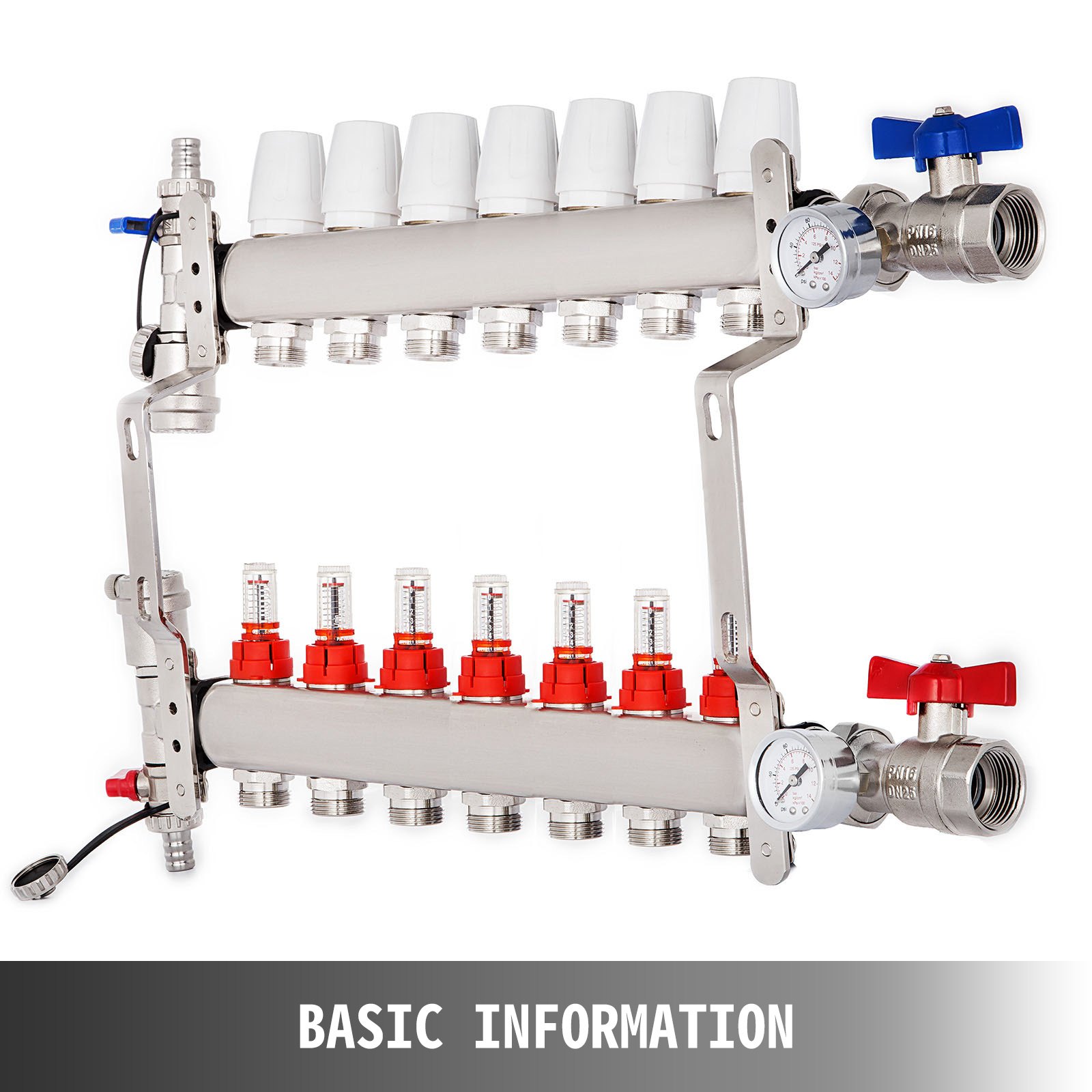 VEVOR Distribuidor de circuito de calefacción 7 Circuitos de calefacción Conjunto de calefacción de acero inoxidable Distribuidor de circuito de calefacción