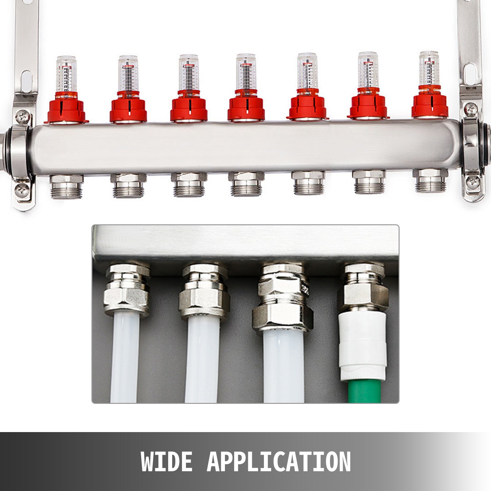 VEVOR Distribuidor de circuito de calefacción 7 Circuitos de calefacción Conjunto de calefacción de acero inoxidable Distribuidor de circuito de calefacción