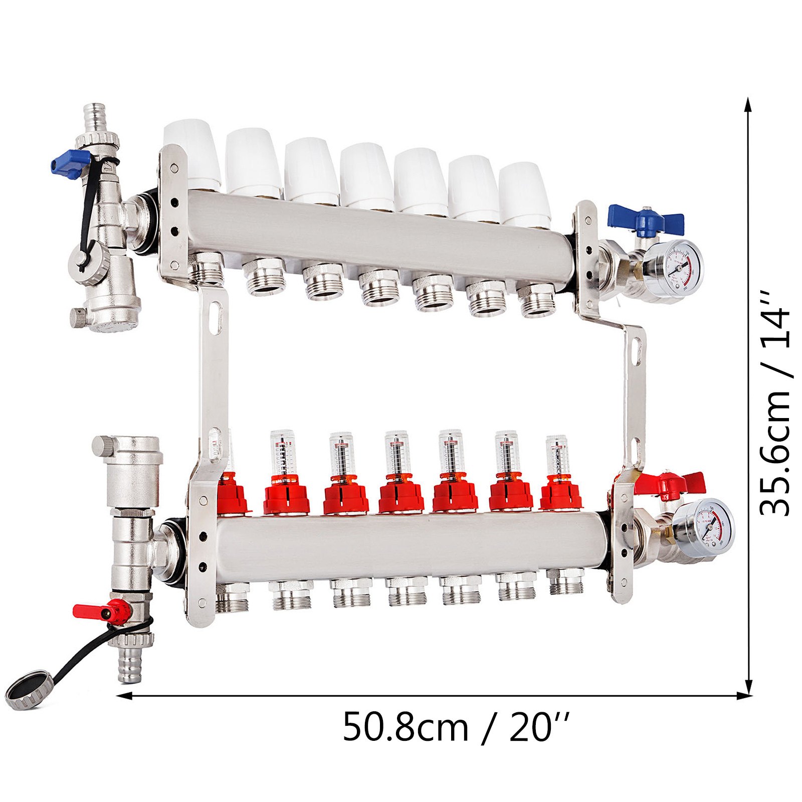 VEVOR Distribuidor de circuito de calefacción 7 Circuitos de calefacción Conjunto de calefacción de acero inoxidable Distribuidor de circuito de calefacción